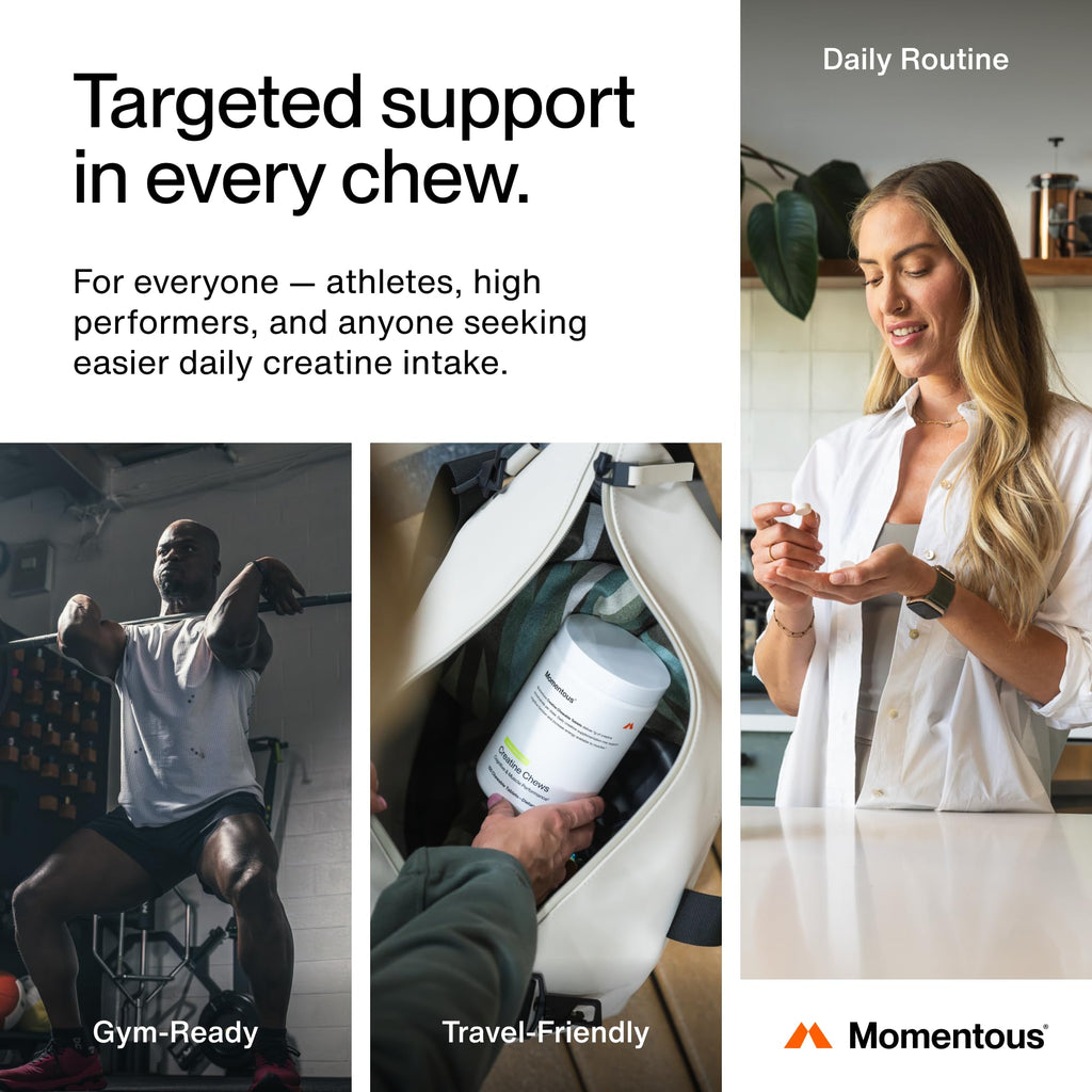Momentous Creatine Chews - Creatine Monohydrate - Supports Strength, Lean Muscle, & Recovery for Men & Women - NSF Certified for Sport - 150 Chewable Tablets - Lemon Lime