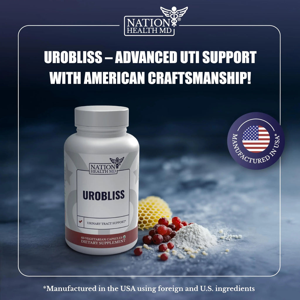 NATION HEALTH MD UroBliss Formula for Urinary Tract Support - D Mannose 1000mg Capsules with Cranberry Extract for Feminine Care and UTI-Health, 60 Capsules NATION HEALTH MD Au supplements