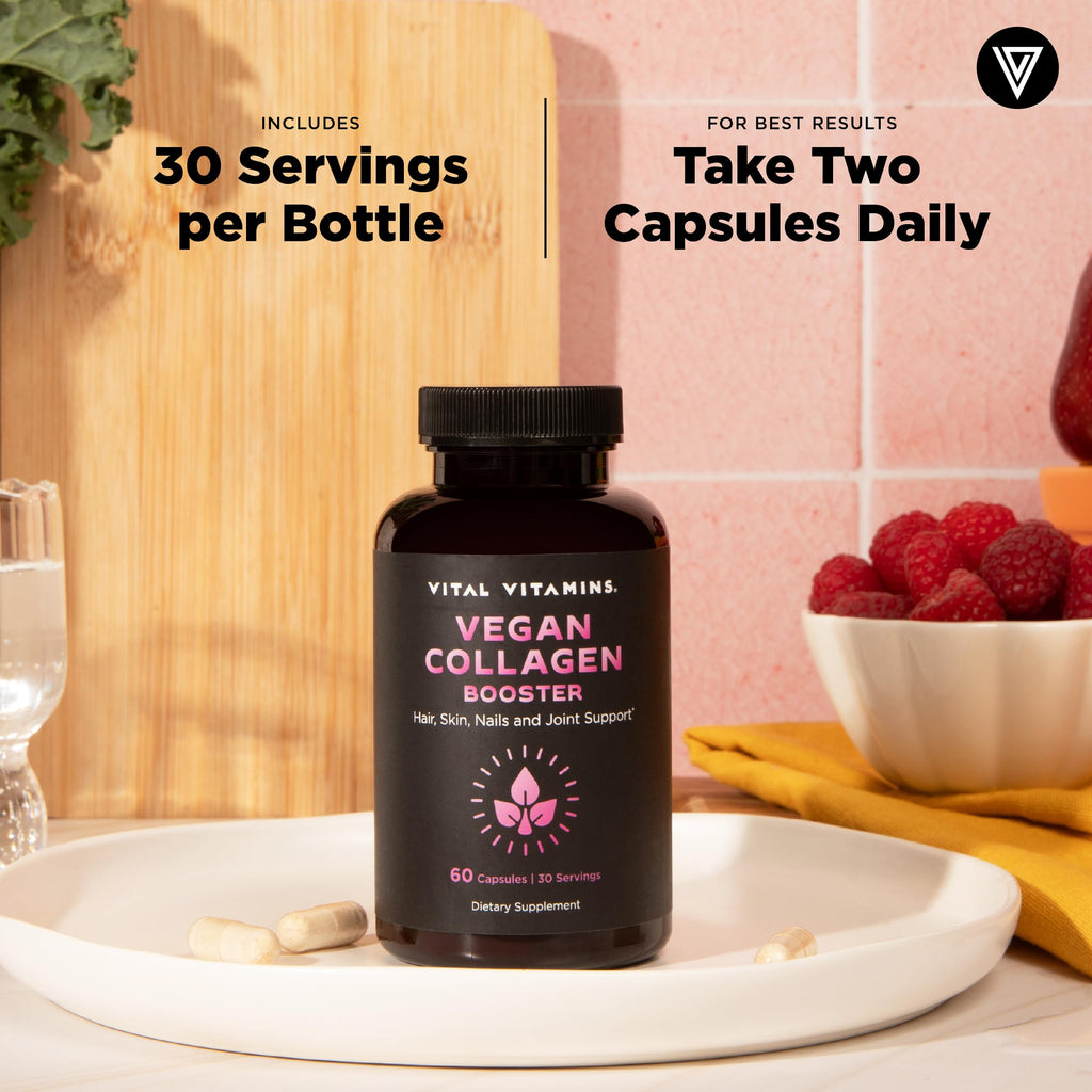Vital Vitamins Vegan Collagen Booster - with Silica and Hyaluronic Acid - Plant-Based Collagen Supplements