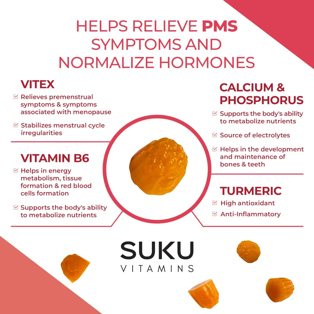 SUKU Vitamins - PMS Gummy Supplement with Chasteberry to Relieve PMS and Menopause Peach Mango Gummies (50 Count) SUKU Au supplements