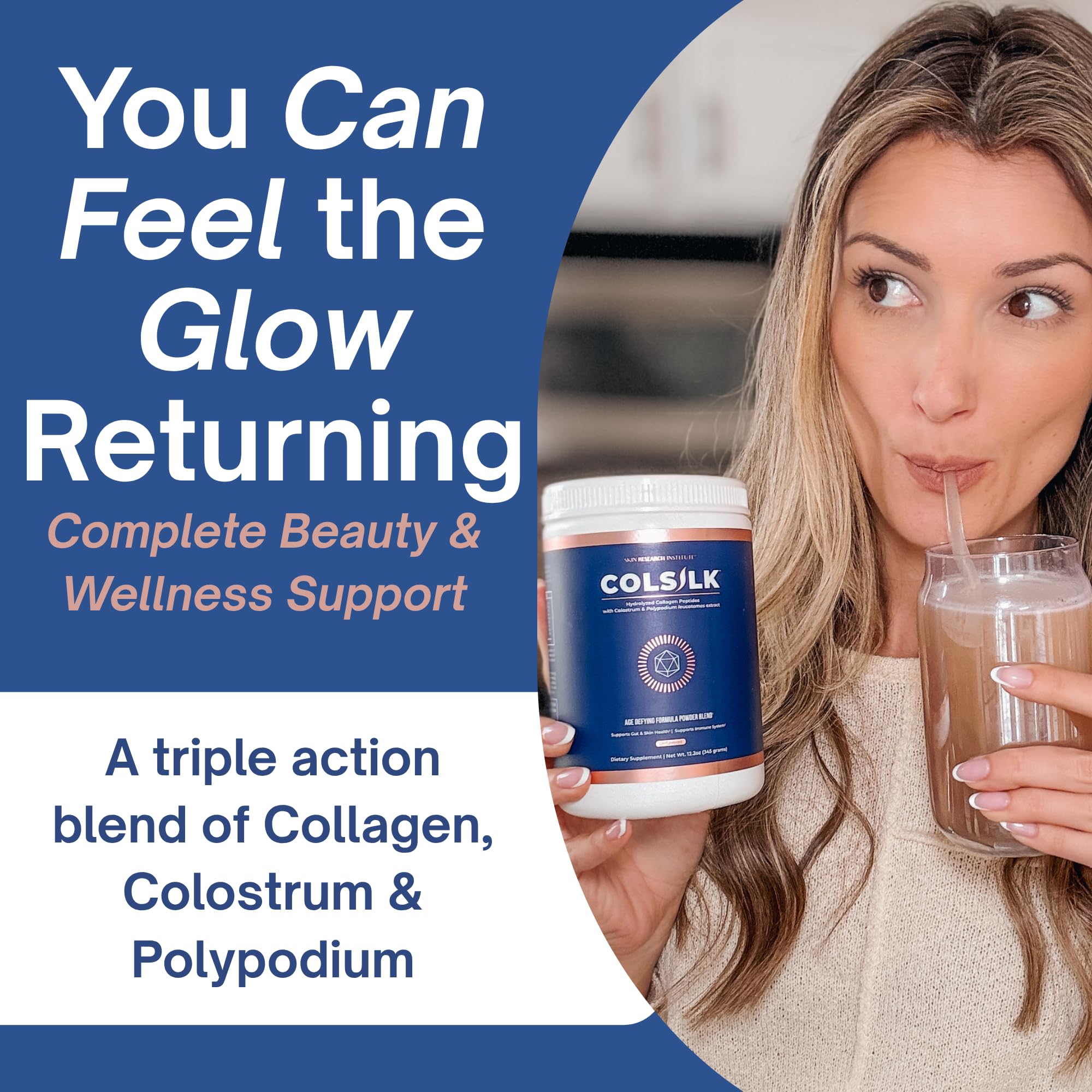 SRILabs ColSilk Unflavored Hydrolyzed Collagen Powder with Colostrum and Polypodium - Skin, Hair, Nails, Gut Health and Joint Support - One Scoop Daily | 1 Month Supply Skin Research Institute Au supplements