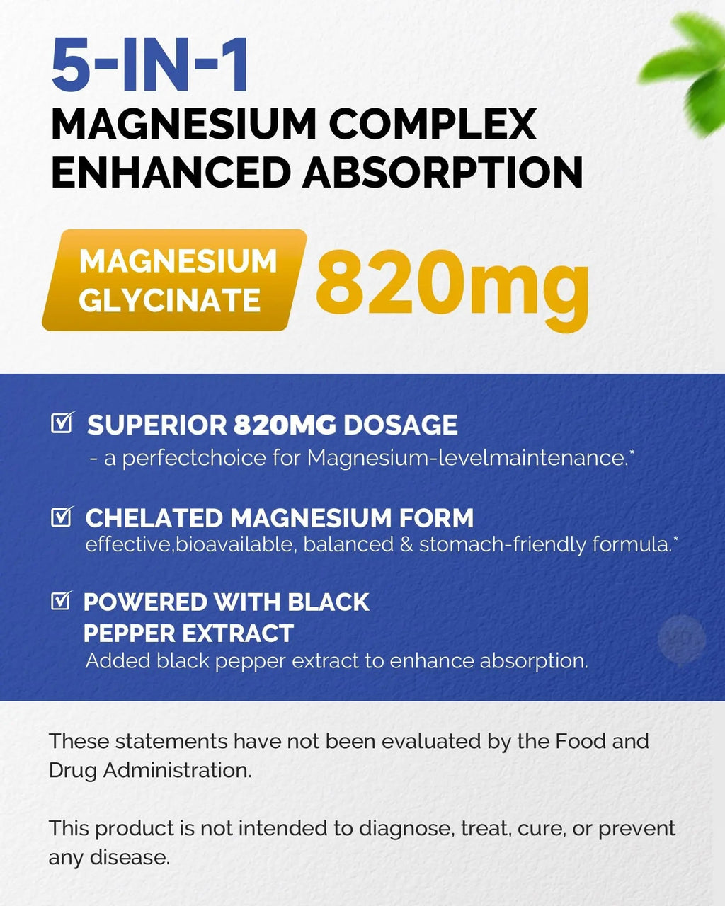 820mg Magnesium Complex 240 Veggie Capsules,for Women & Men with Magnesium Glycinate,Citrate, Malate,Taurate & L-Threonate for Sleep, Mood, Muscle Relaxation & Nerve Function Vegan Friendly, Non-GMO - TrustMedUSA