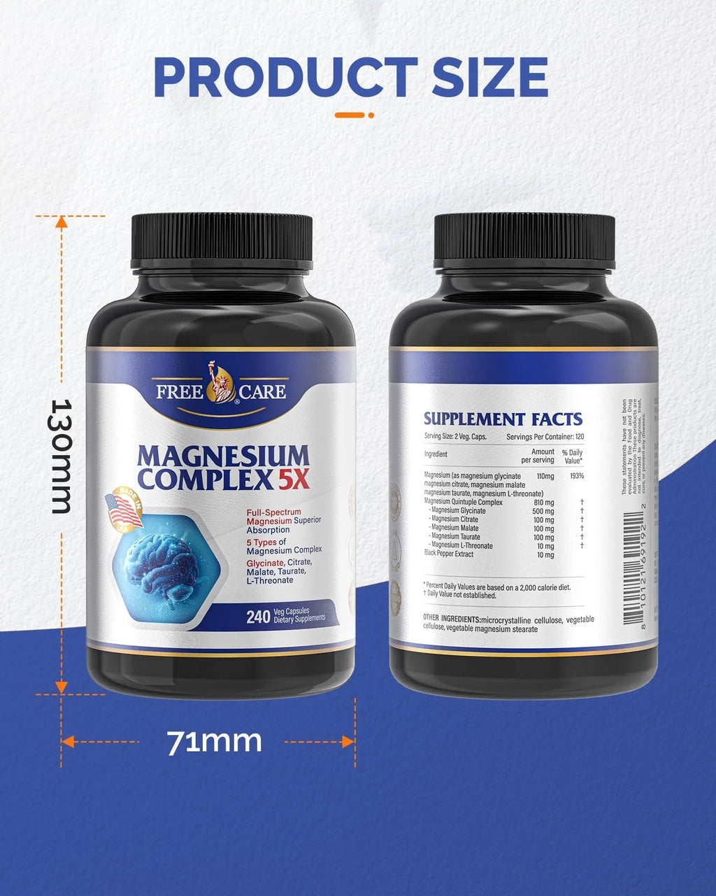 820mg Magnesium Complex 240 Veggie Capsules,for Women & Men with Magnesium Glycinate,Citrate, Malate,Taurate & L-Threonate for Sleep, Mood, Muscle Relaxation & Nerve Function Vegan Friendly, Non-GMO - TrustMedUSA