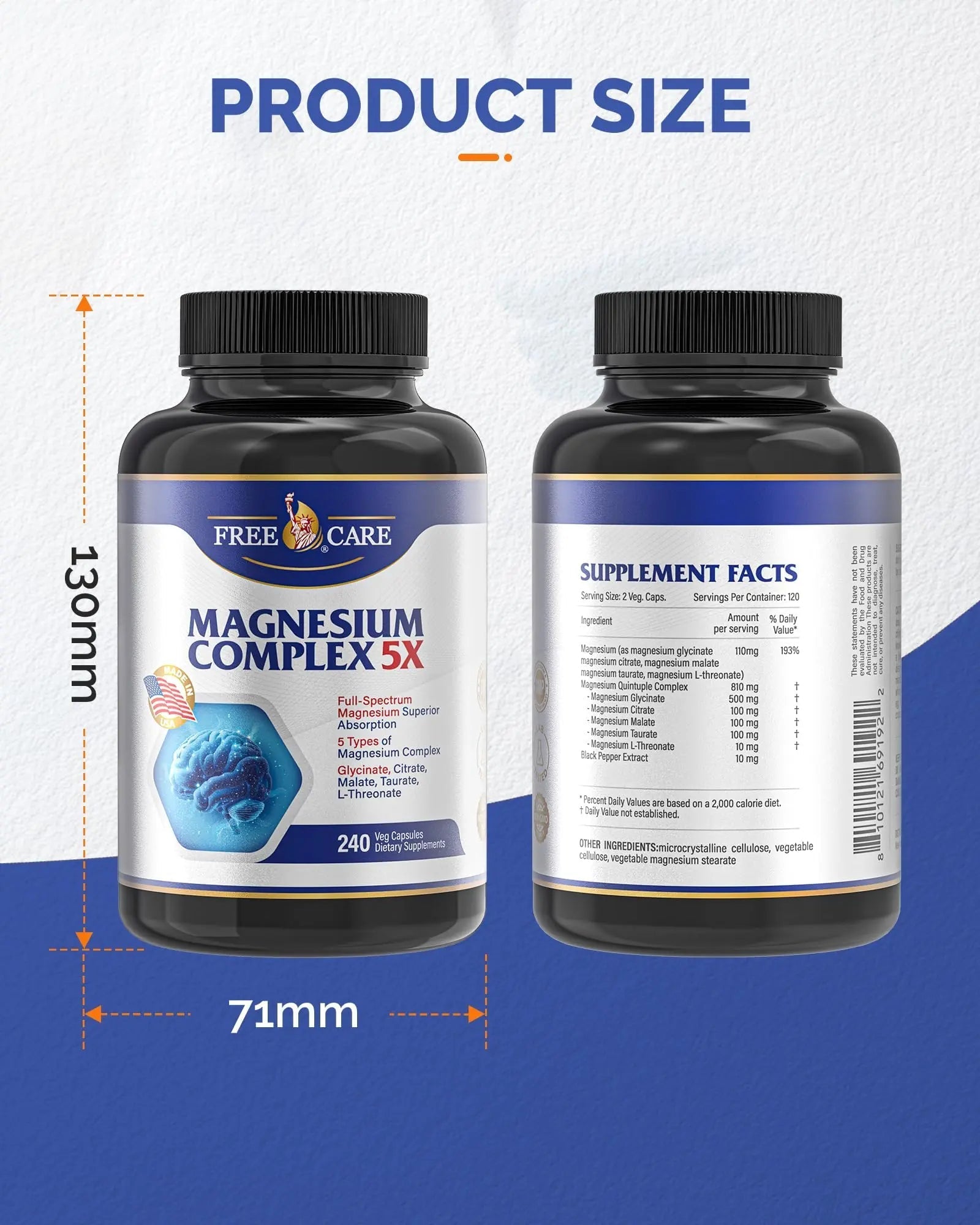 820mg Magnesium Complex 240 Veggie Capsules,for Women & Men with Magnesium Glycinate,Citrate, Malate,Taurate & L-Threonate for Sleep, Mood, Muscle Relaxation & Nerve Function Vegan Friendly, Non-GMO - TrustMedUSA