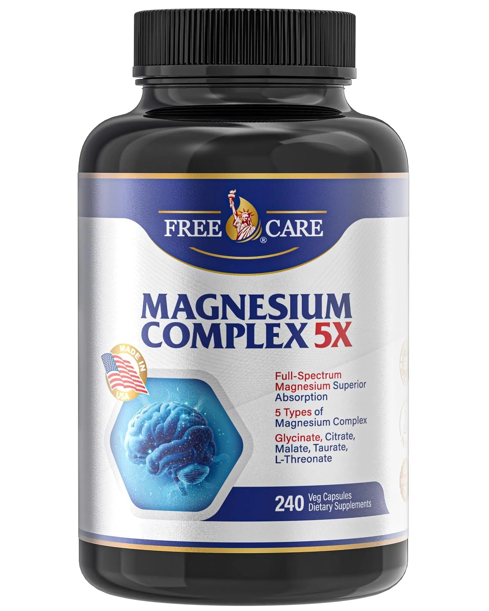 820mg Magnesium Complex 240 Veggie Capsules,for Women & Men with Magnesium Glycinate,Citrate, Malate,Taurate & L-Threonate for Sleep, Mood, Muscle Relaxation & Nerve Function Vegan Friendly, Non-GMO - TrustMedUSA