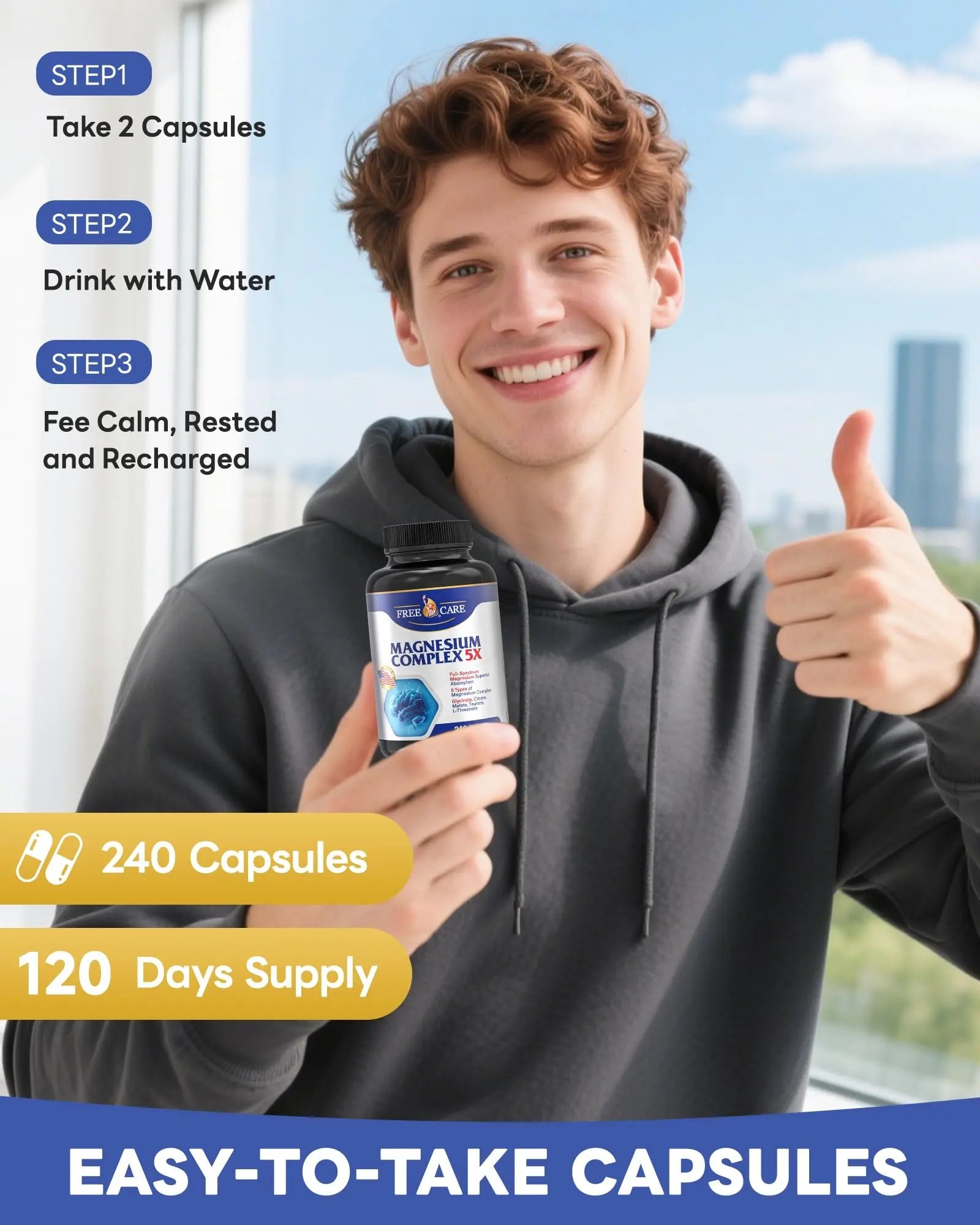 820mg Magnesium Complex 240 Veggie Capsules,for Women & Men with Magnesium Glycinate,Citrate, Malate,Taurate & L-Threonate for Sleep, Mood, Muscle Relaxation & Nerve Function Vegan Friendly, Non-GMO - TrustMedUSA
