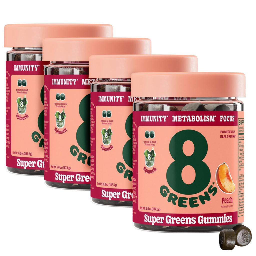 8Greens Supergreens Gummies | Super Greens Powder Superfood Gummy for Metabolism, Immunity & Focus, Digestive Health Enzymes, Organic: Chlorella, Spirulina, Aloe Vera, Peach Flavor, 200 Count - TrustMedUSA