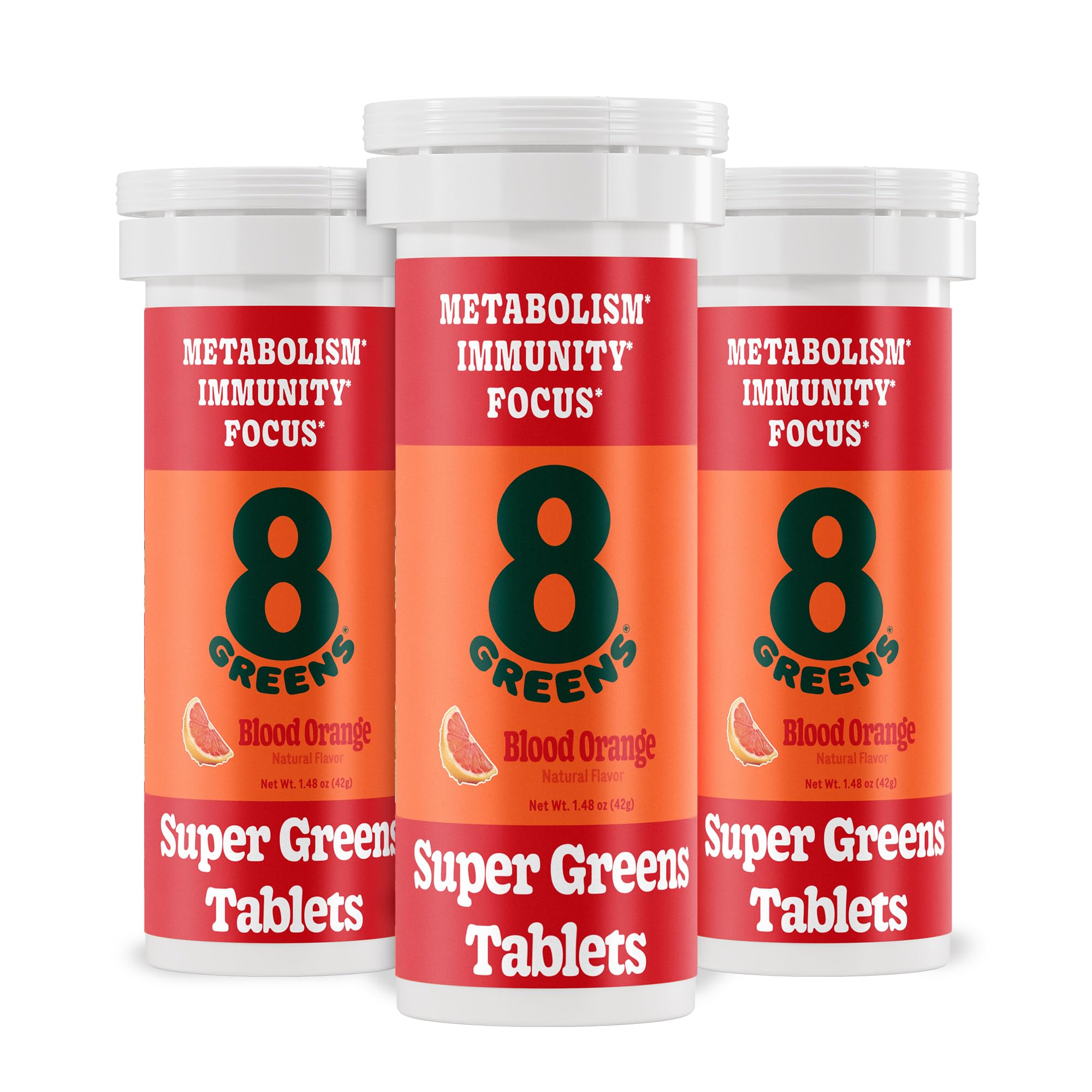 8Greens Supergreens Tablets | Super Greens Powder Superfood Tablet, Metabolism Immunity & Focus, Daily Greens Effervescent Tablets, Organic: Aloe Vera, Spirulina, Chlorella, Blood Orange, 30 Servings - TrustMedUSA