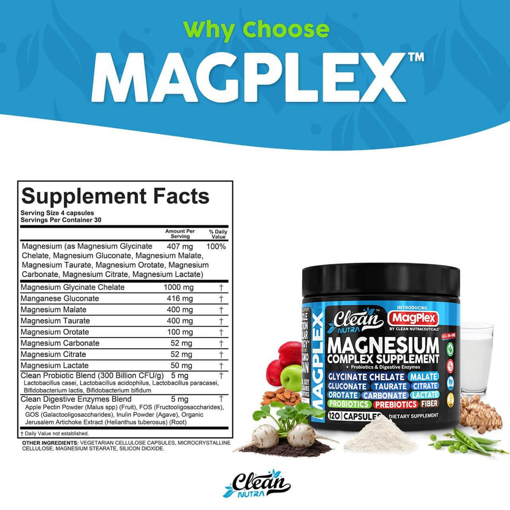 8in1 Magnesium Supplement Complex | Magnesium Glycinate Citrate Malate Gluconate Orotate Carbonate Lactate + Prebiotics Probiotics Digestive Enzymes Magnesio - TrustMedUSA