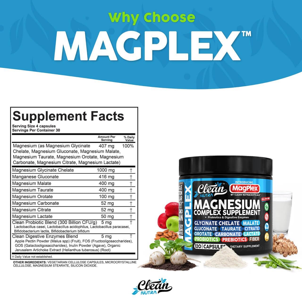 8in1 Magnesium Supplement Complex | Magnesium Glycinate Citrate Malate Gluconate Orotate Carbonate Lactate + Prebiotics Probiotics Digestive Enzymes Magnesio - TrustMedUSA