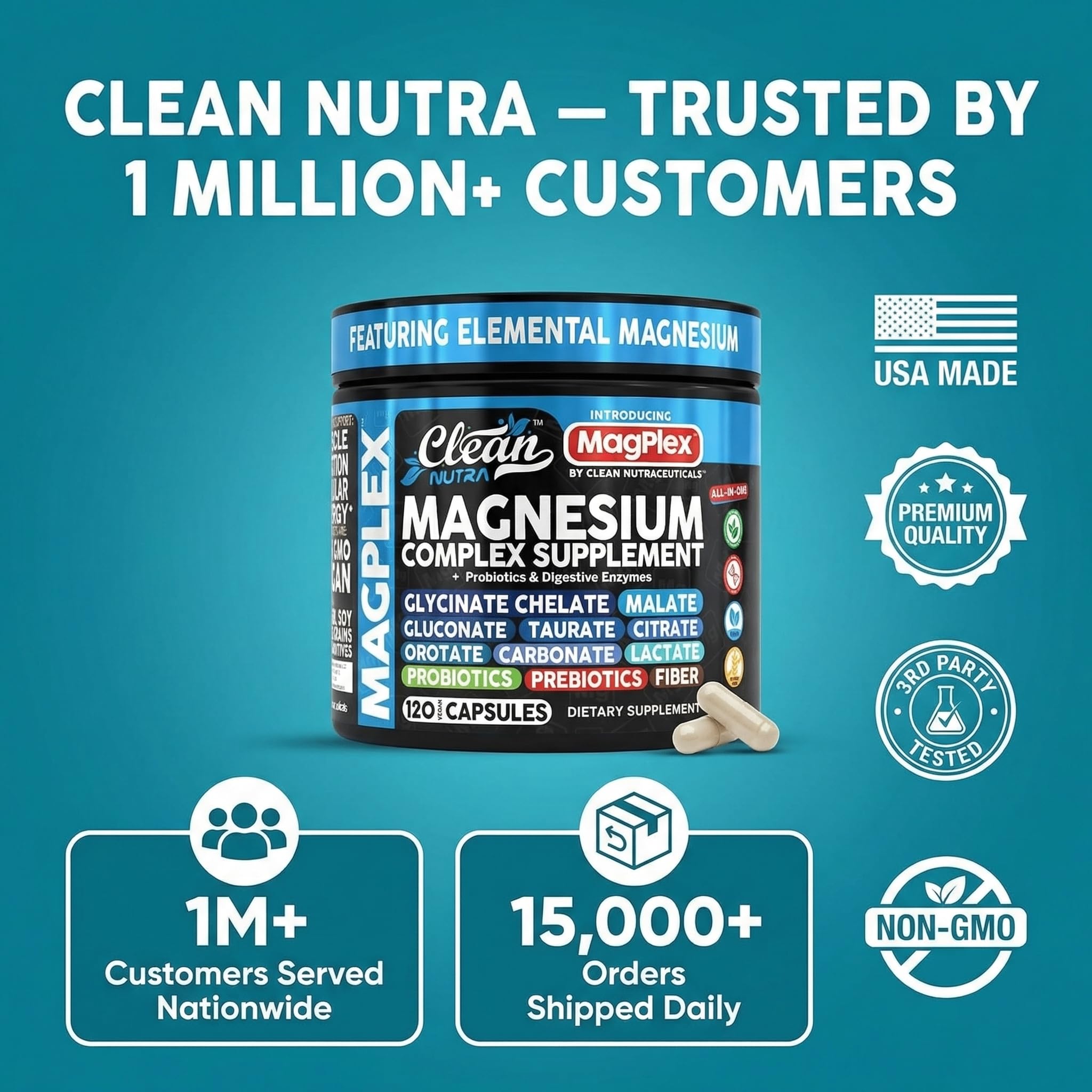 8in1 Magnesium Supplement Complex | Magnesium Glycinate Citrate Malate Gluconate Orotate Carbonate Lactate + Prebiotics Probiotics Digestive Enzymes Magnesio - TrustMedUSA