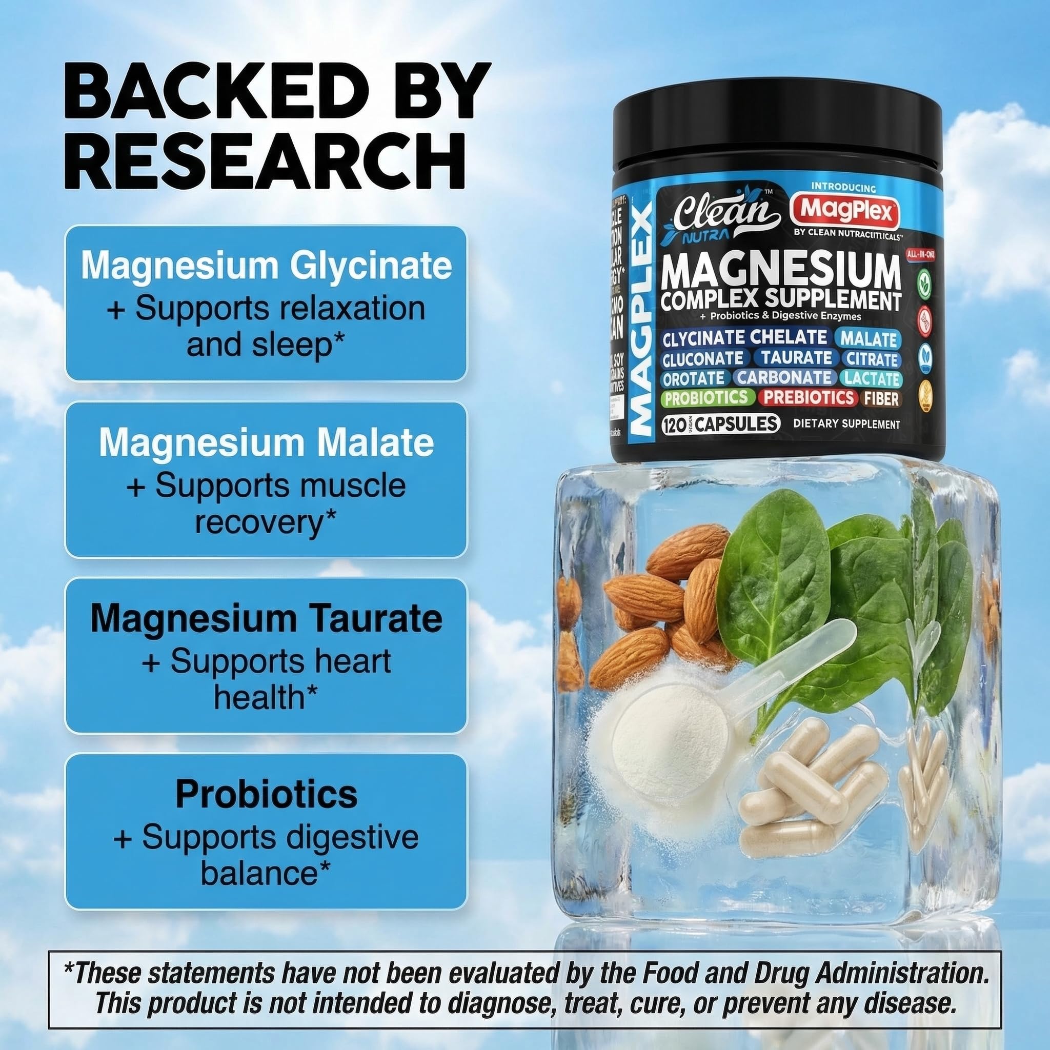 8in1 Magnesium Supplement Complex | Magnesium Glycinate Citrate Malate Gluconate Orotate Carbonate Lactate + Prebiotics Probiotics Digestive Enzymes Magnesio - TrustMedUSA