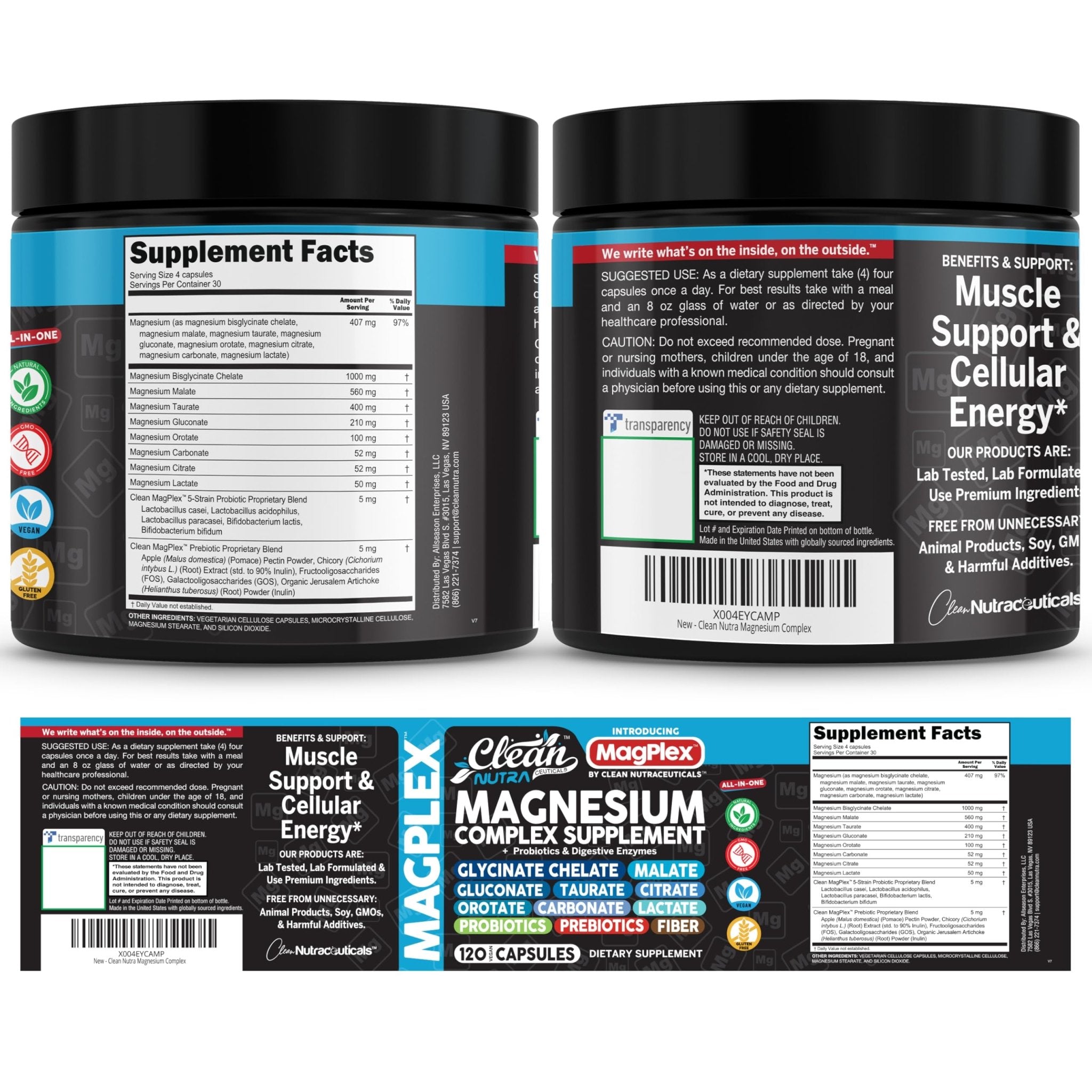 8in1 Magnesium Supplement Complex | Magnesium Glycinate Citrate Malate Gluconate Orotate Carbonate Lactate + Prebiotics Probiotics Digestive Enzymes Magnesio - TrustMedUSA