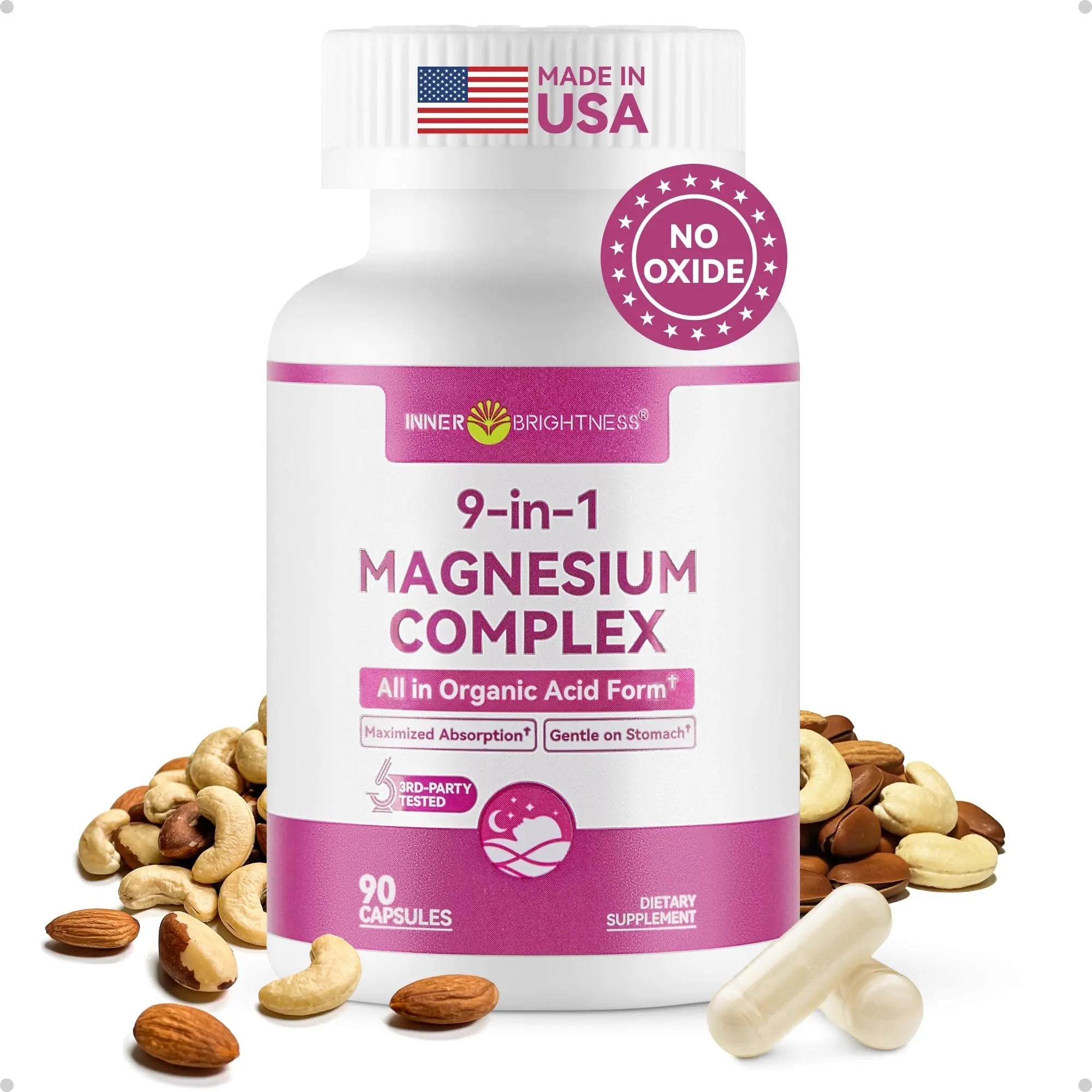 9-in-1 Magnesium Complex, 300mg Magnesium from 9 Organic Forms, Glycinate, Citrate, Malate, High Absorption for Sleep & Relaxation, Energy & Muscle Support, 90 Capsules - TrustMedUSA