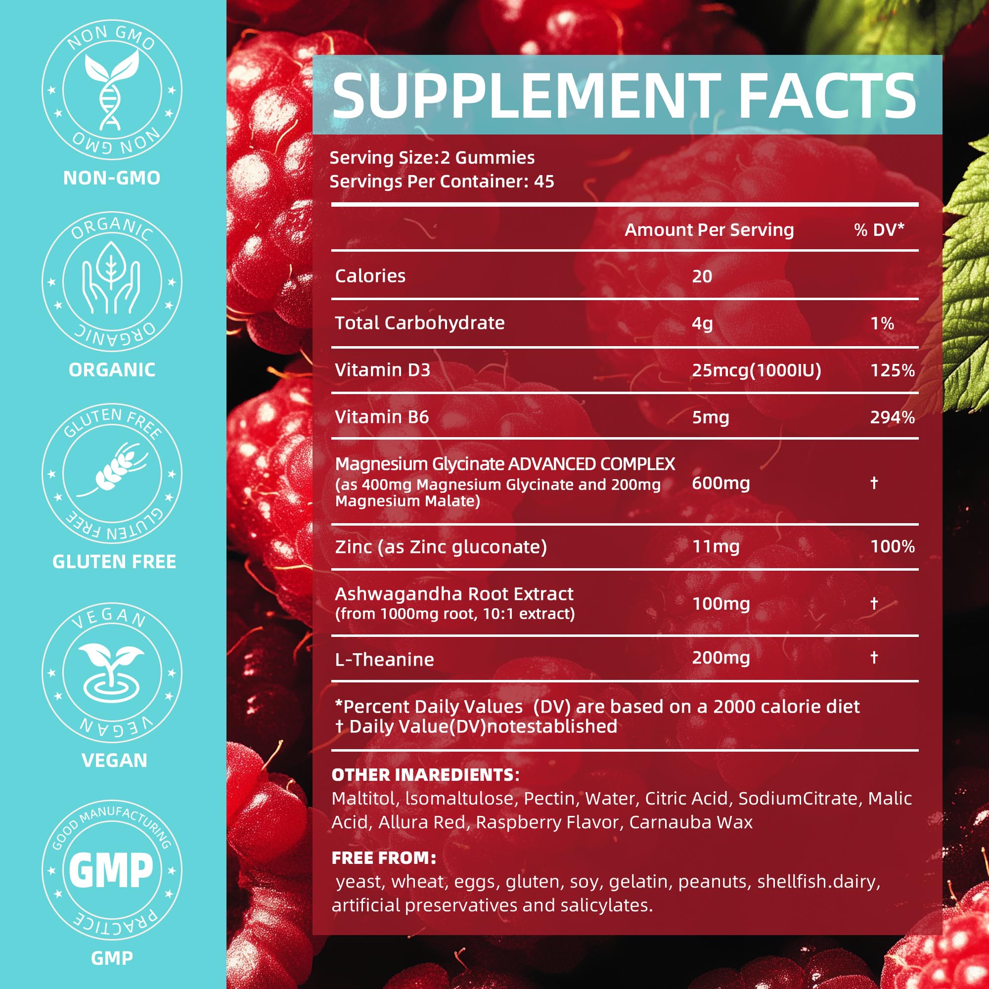 90 Count Magnesium Glycinate Gummies 400 mg - Sugar Free Magnesium Supplement for Adults with Glycinate & Malate, L-Theanine, Ashwagandha, Zinc, Vitamin B6 & D3, Supports Relaxation & Sleep - TrustMedUSA
