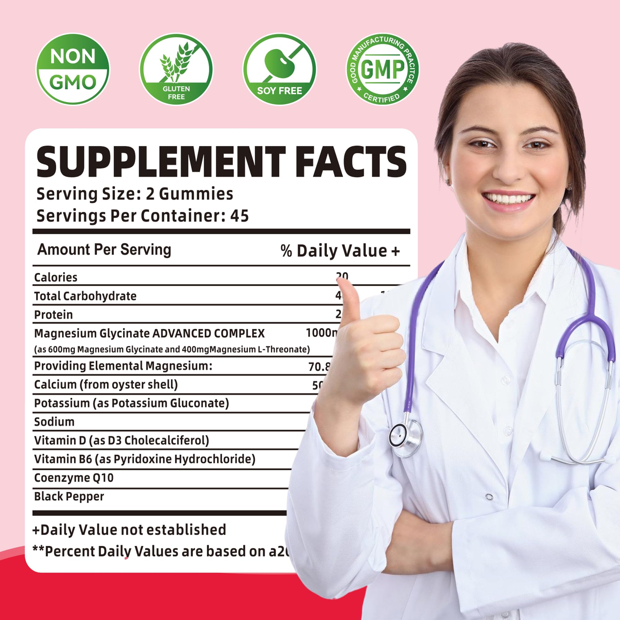 90 CT Magnesium Glycinate Gummies 1000mg - Sugar Free Magnesium Potassium Supplement with Vitamin D, B6, CoQ10 for Calm Mood & Sleep Support - TrustMedUSA