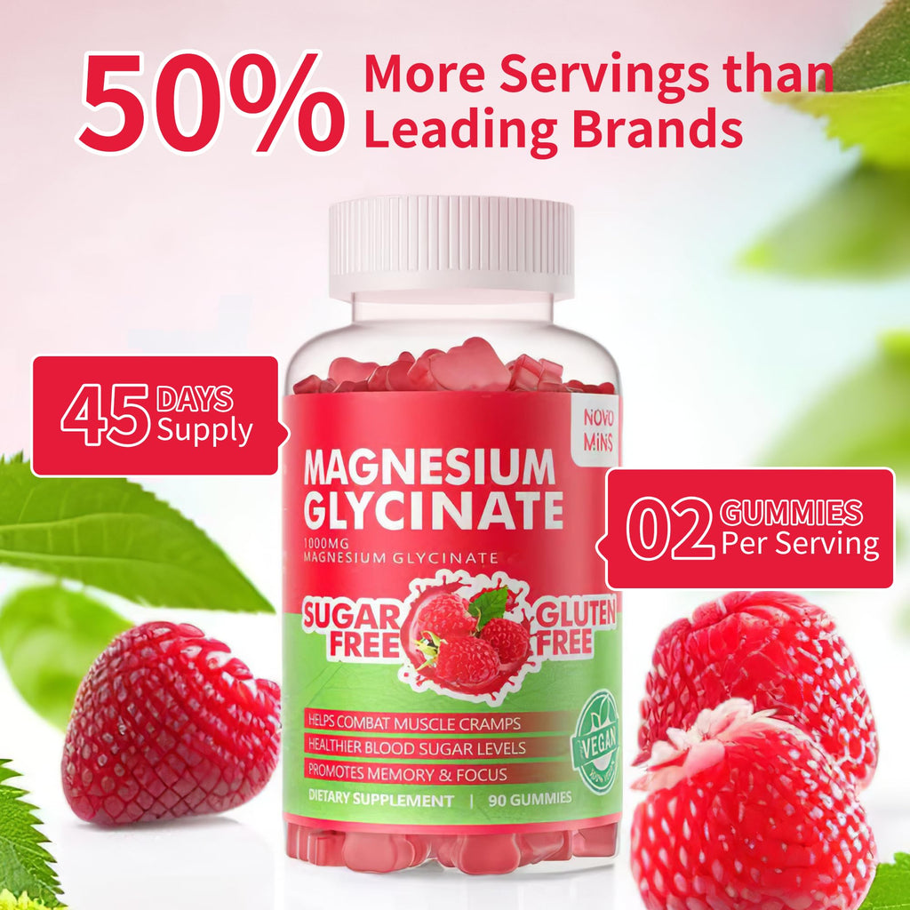 90 CT Magnesium Glycinate Gummies 1000mg - Sugar Free Magnesium Potassium Supplement with Vitamin D, B6, CoQ10 for Calm Mood & Sleep Support - TrustMedUSA