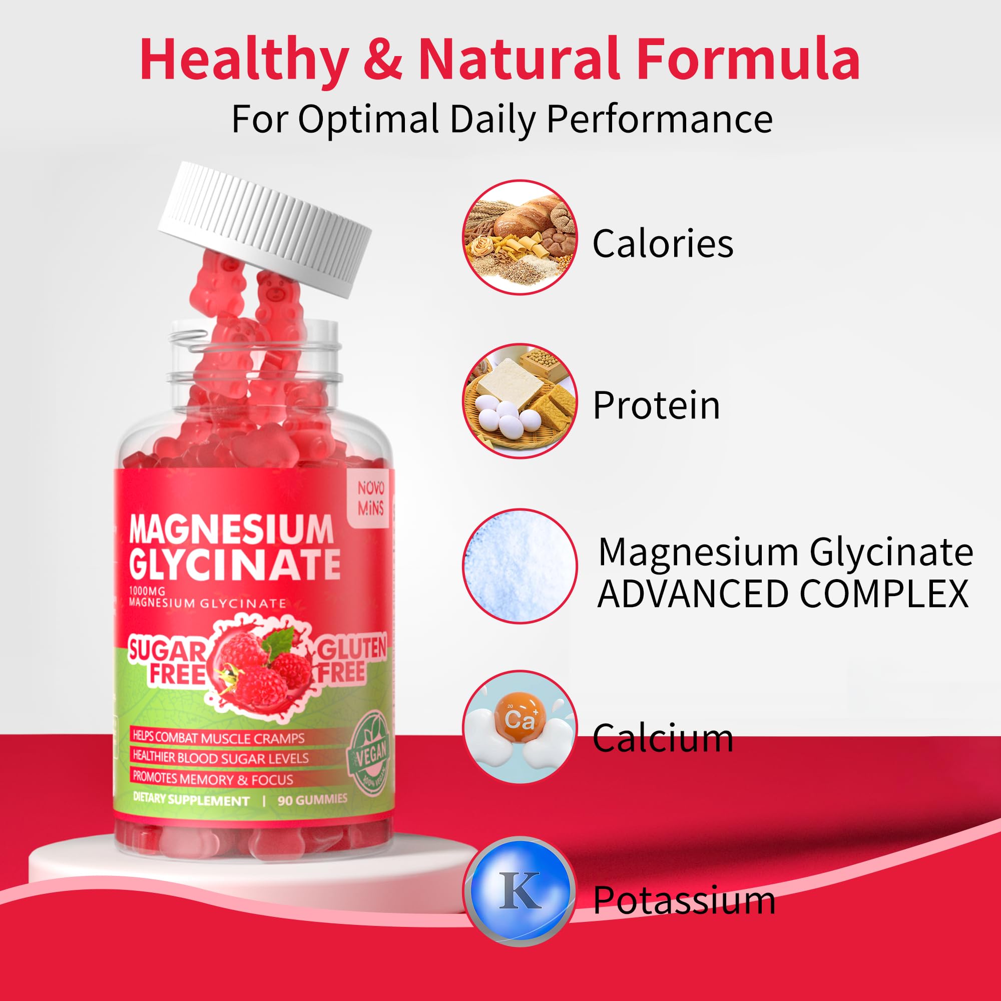 90 CT Magnesium Glycinate Gummies 1000mg - Sugar Free Magnesium Potassium Supplement with Vitamin D, B6, CoQ10 for Calm Mood & Sleep Support - TrustMedUSA