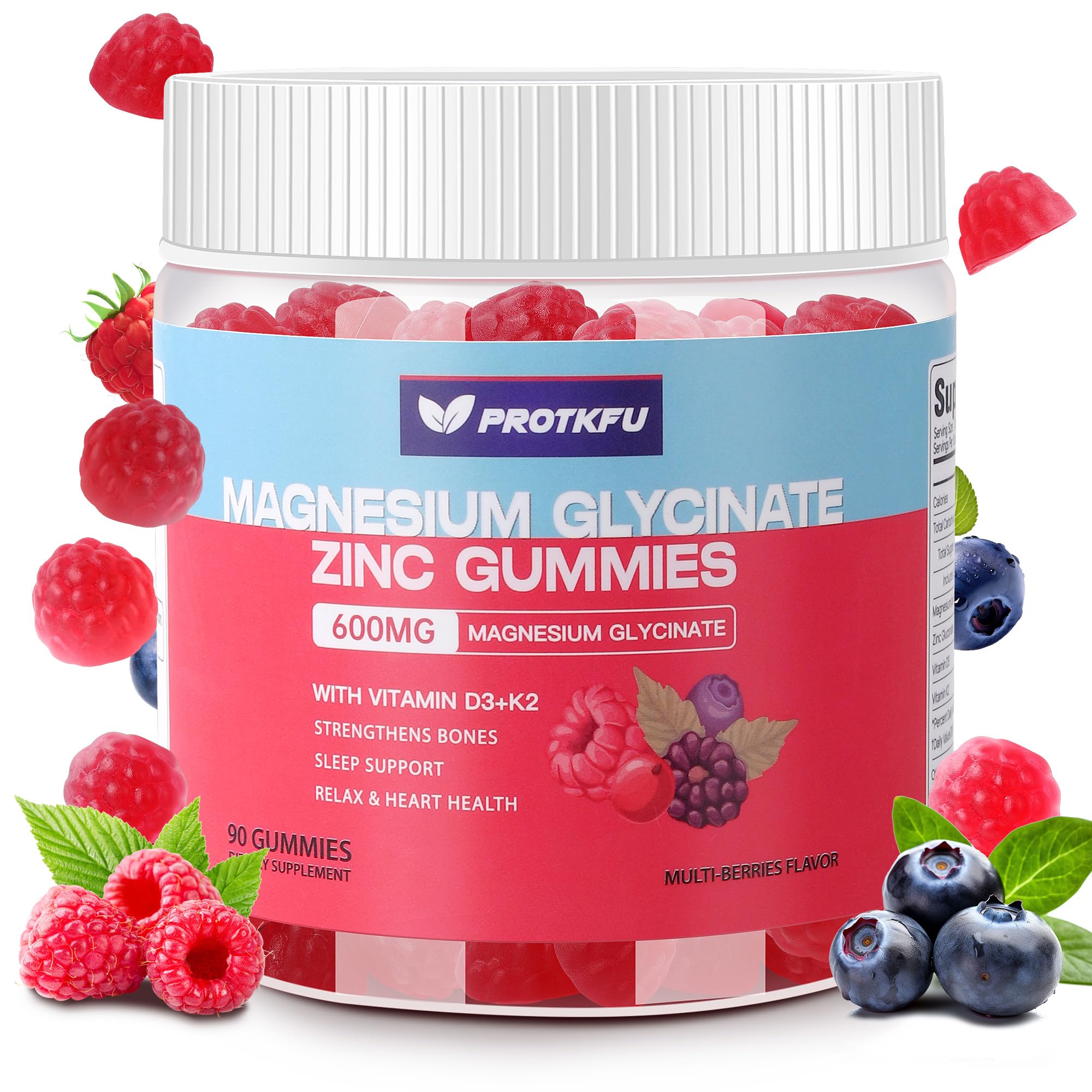 90 CT Magnesium Glycinate Gummies 600mg, Sugar Free Magnesium Gummies w/Zinc & Vitamin D3 & K2 - Magnesium Supplements for Sleep, Supports Bone Health, Nerve & Immune Function - TrustMedUSA