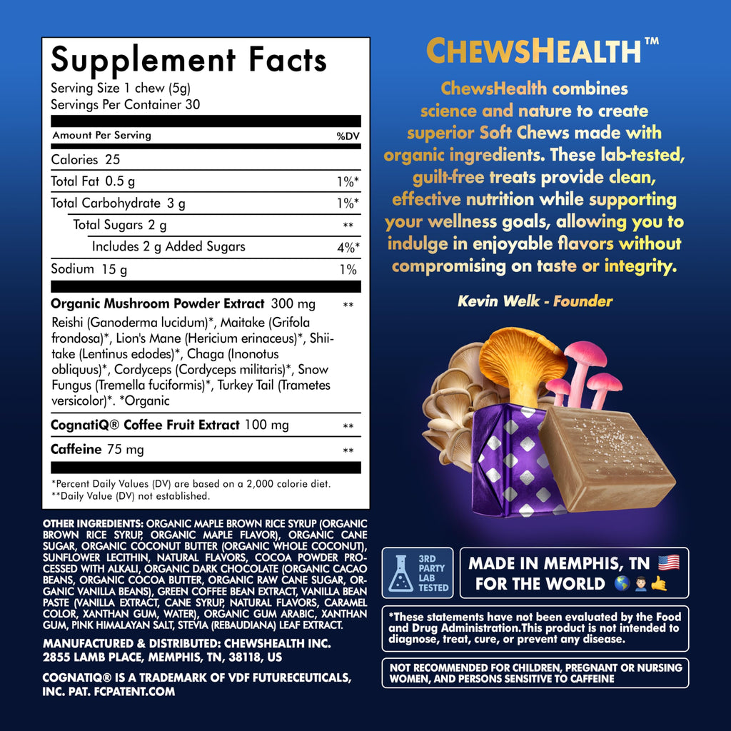 DynaMind iQ Brain Supplement for Memory and Focus for Adults - Nootropic Chews | Coffee Fruit & Mushroom Supplement Blend, Memory Focus Supplement, Caffeine Focus Pills Alternative, 30 Count CHEWSHEALTH Au supplements