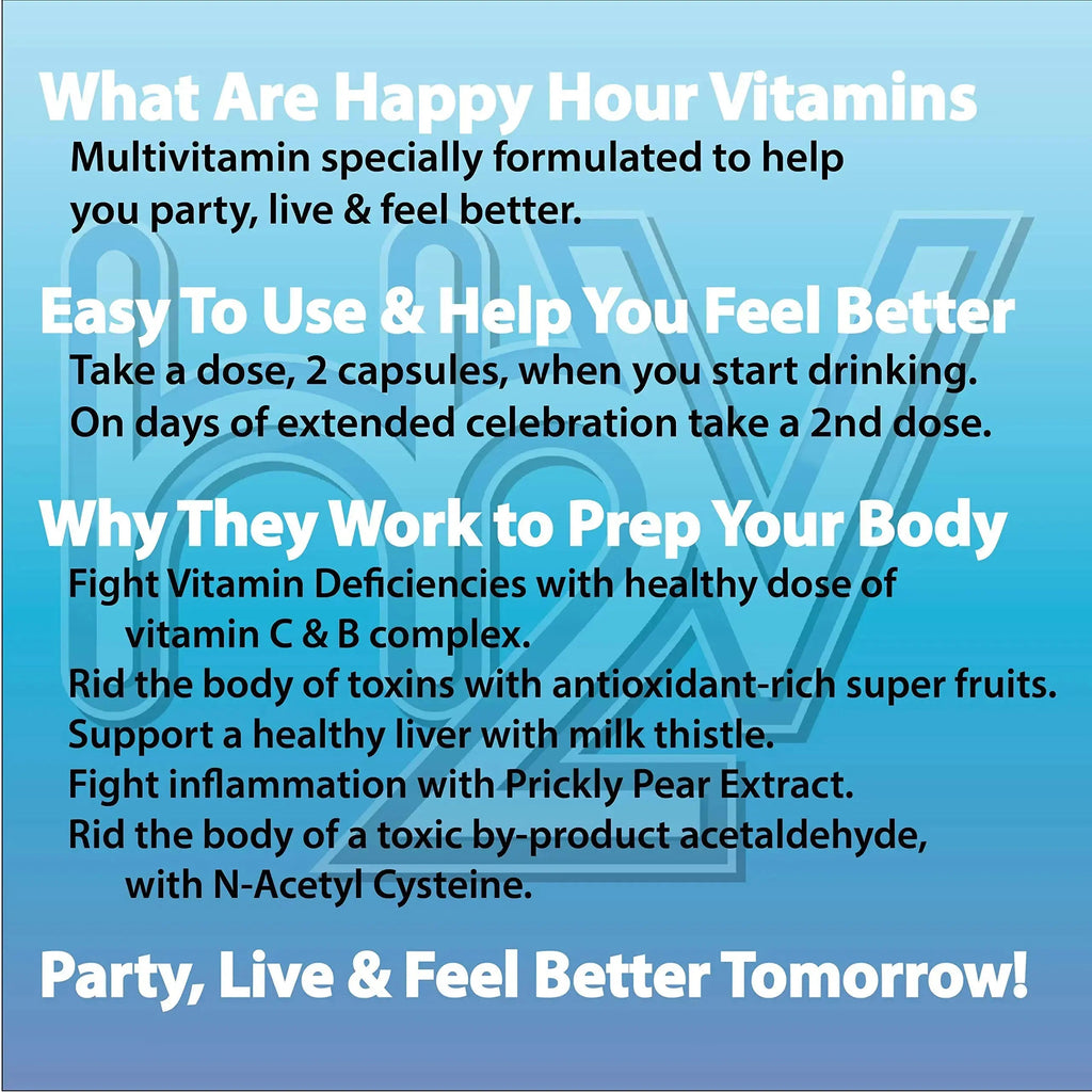 Happy Hour Vitamins Bottle - Multivitamin Formulated for Better Mornings – Live & Feel Better with Milk Thistle, Prickly Pear Cactus Happy Hour Vitamins Au supplements