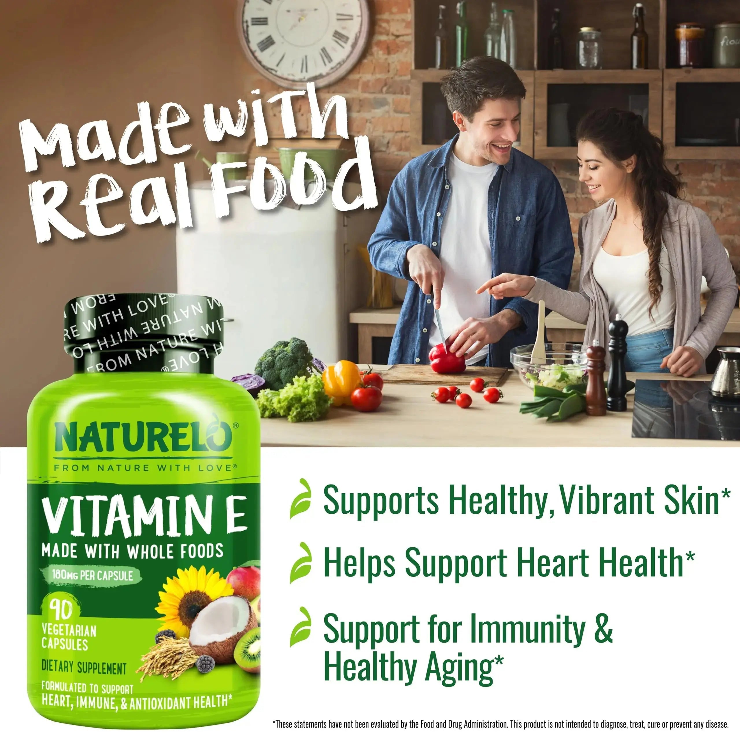 NATURELO Vitamin E Capsules 180 mg - 90 Vegan Capsules | Supports Skin, Hair, and Nails | Immune and Eye Health | NATURELO Au supplements