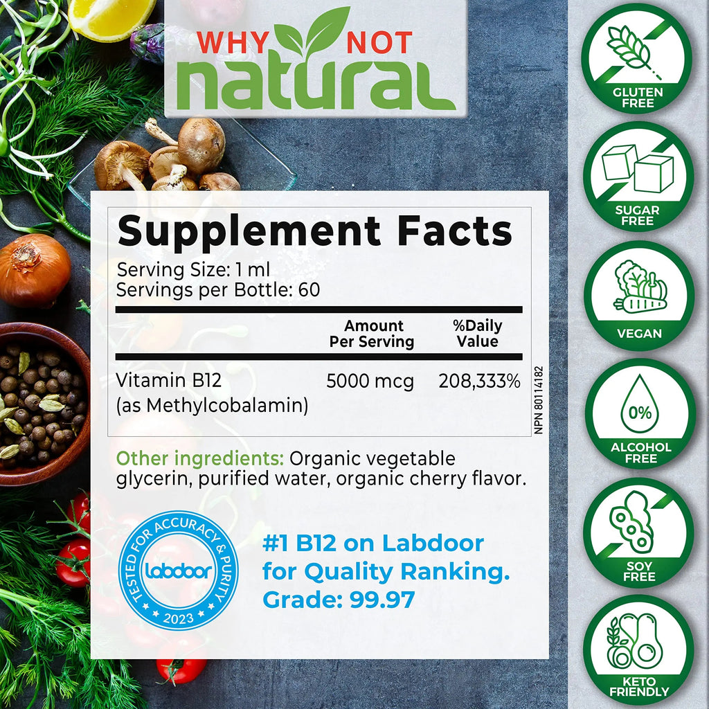 Why Not Natural Organic Vitamin B12 Liquid - Sublingual Extra Strength 60 x 5000 mcg Why Not Natural Au supplements