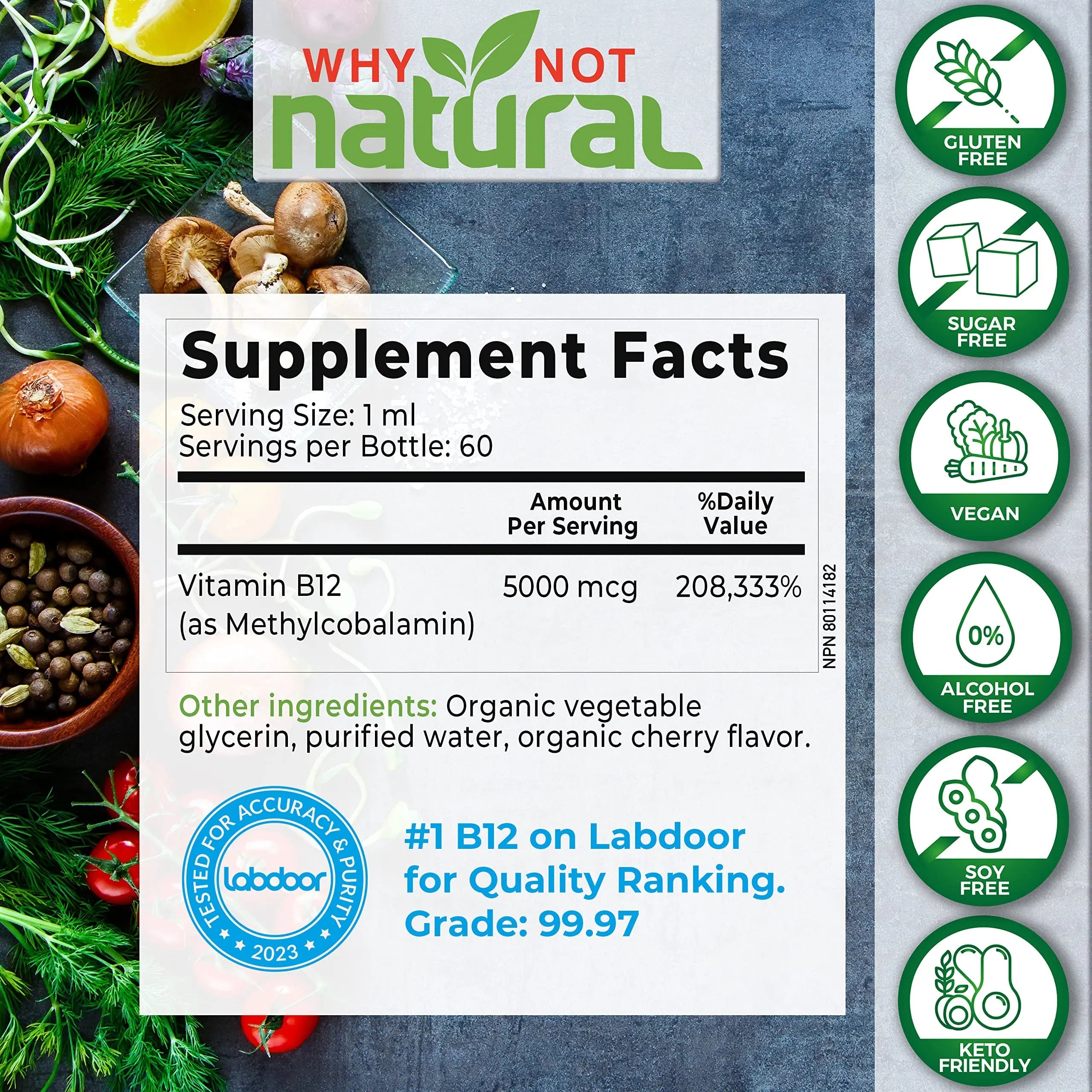 Why Not Natural Organic Vitamin B12 Liquid - Sublingual Extra Strength 60 x 5000 mcg Why Not Natural Au supplements