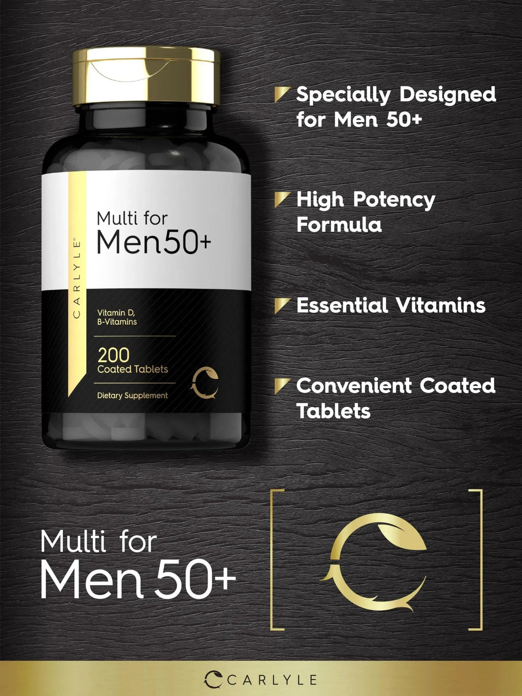Carlyle Multivitamin for Men 50+ | 200 Count | with B Vitamins, Vitamin D, Magnesium & Zinc | Non-GMO, Gluten Free Supplement Carlyle Au supplements