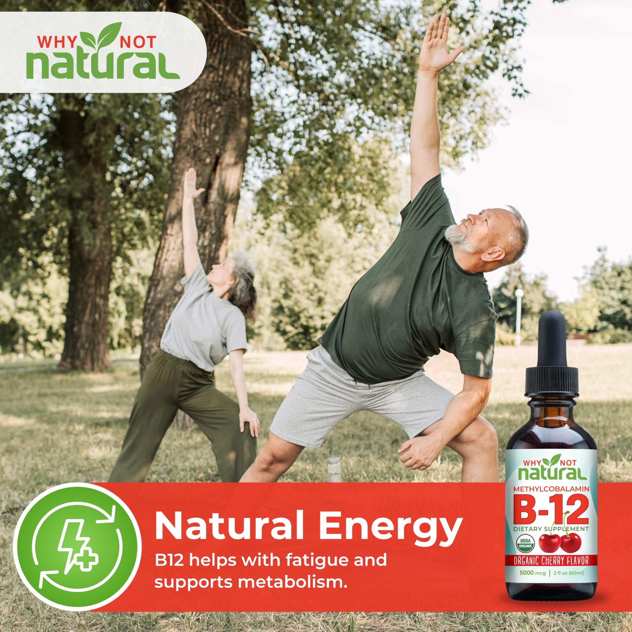 Why Not Natural Organic Vitamin B12 Liquid - Sublingual Extra Strength 60 x 5000 mcg Methylcobalamin Drops, Vegan,