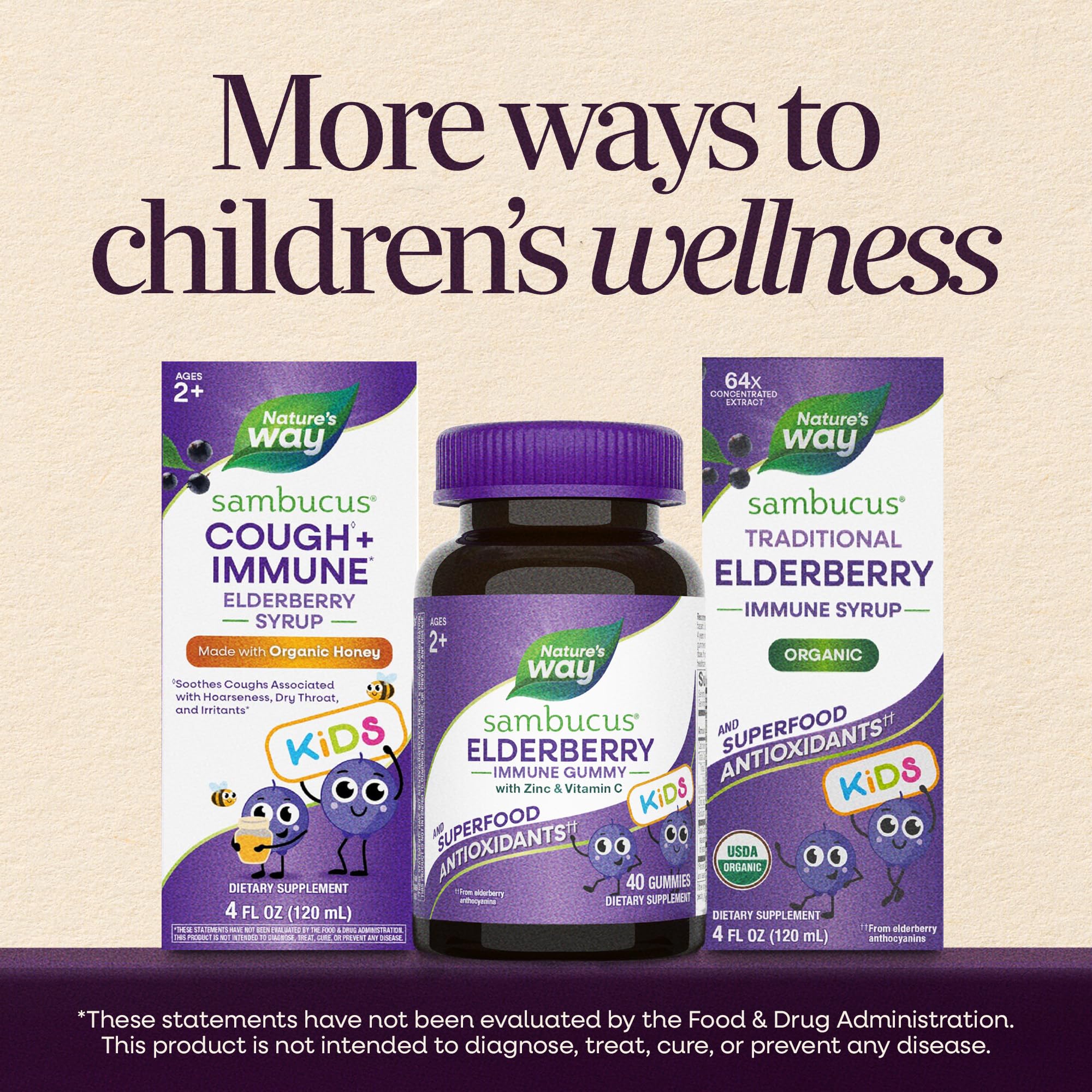 Nature’s Way Sambucus Kids Elderberry Immune Gummies with Black Elderberry Extract, Daily Immune Support Gummy with Vitamin C and Zinc
