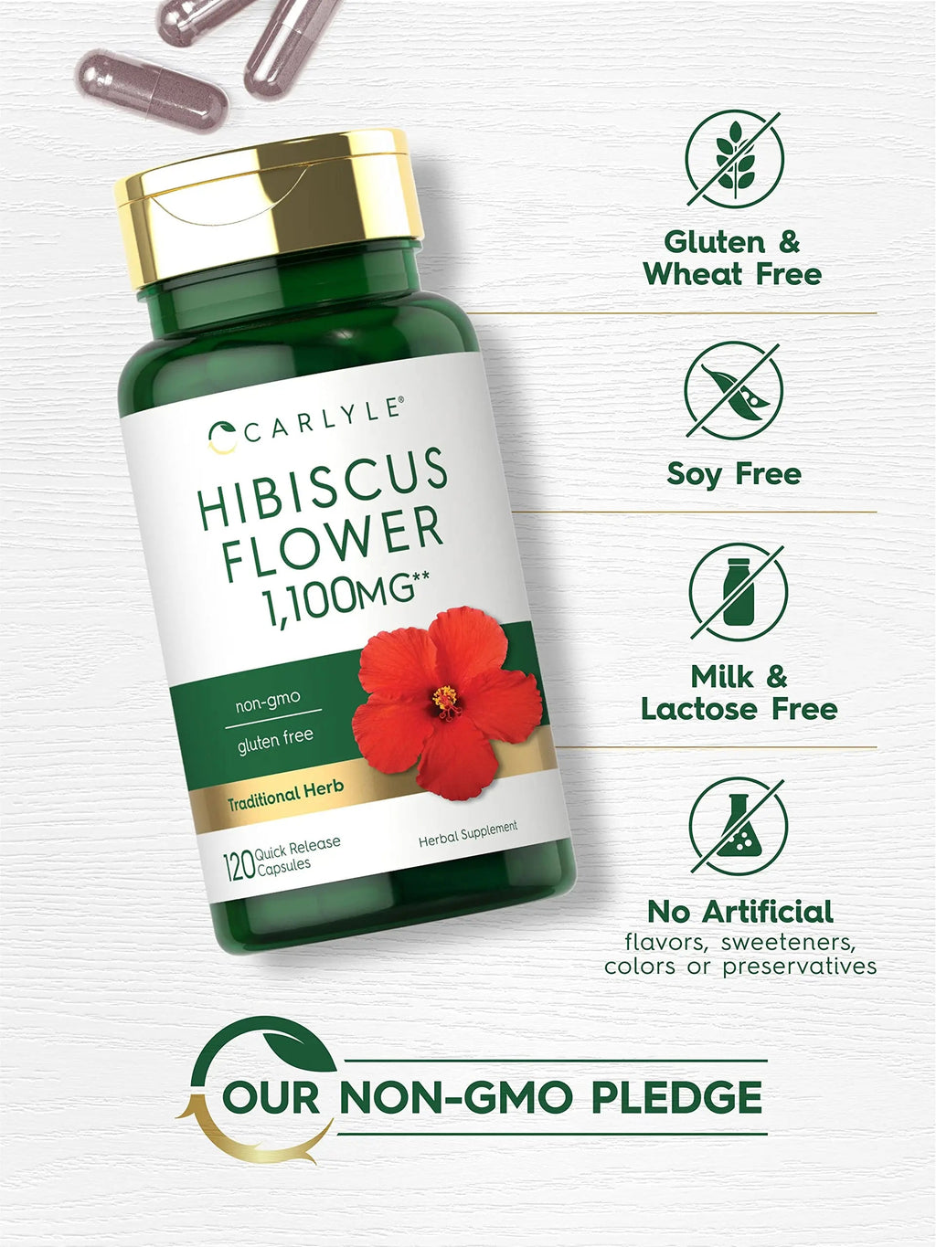 Hibiscus Flower Extract 1100 mg | 120 Capsules | Non-GMO, Gluten Free Supplement Carlyle Au supplements