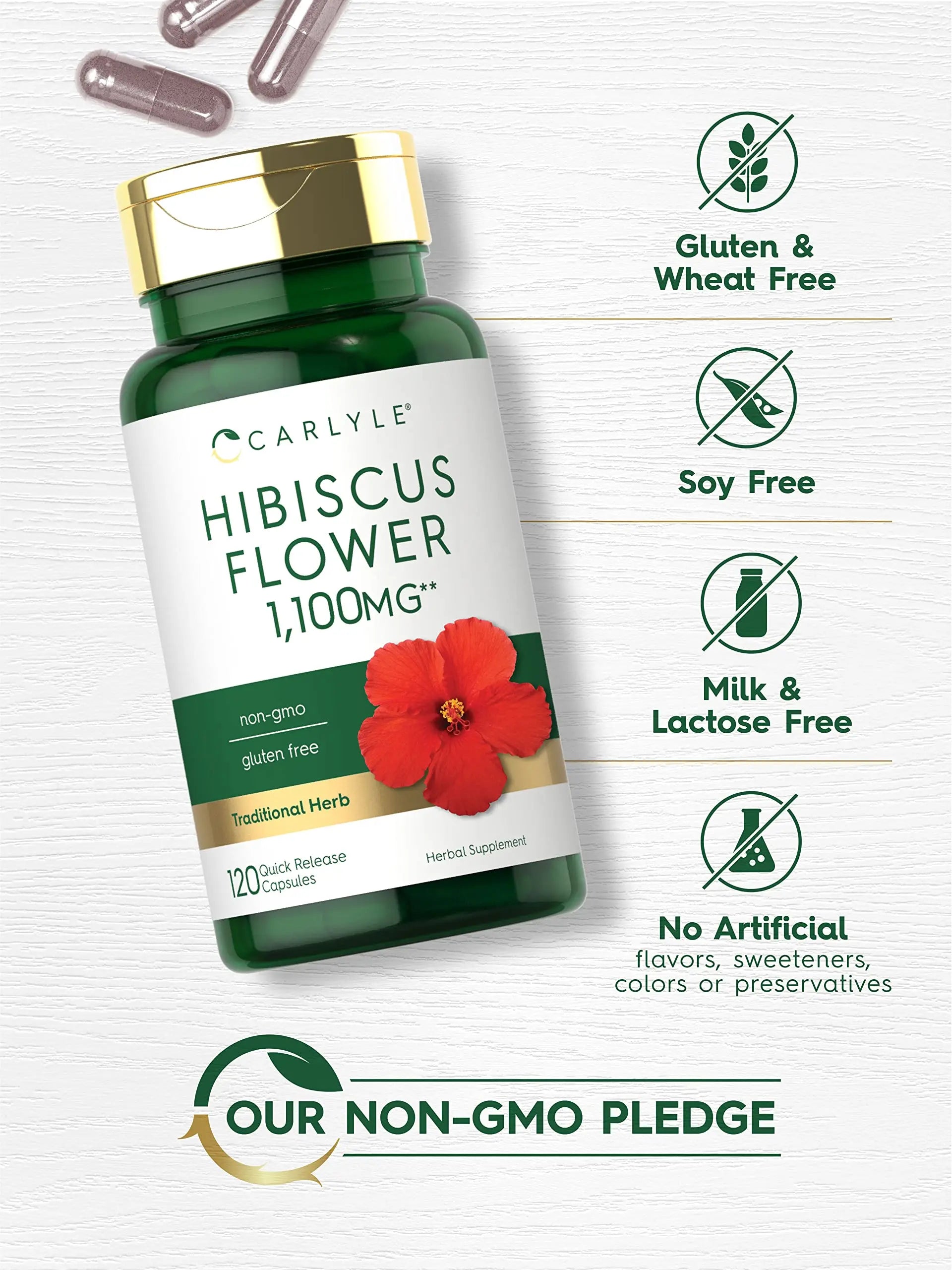 Hibiscus Flower Extract 1100 mg | 120 Capsules | Non-GMO, Gluten Free Supplement Carlyle Au supplements