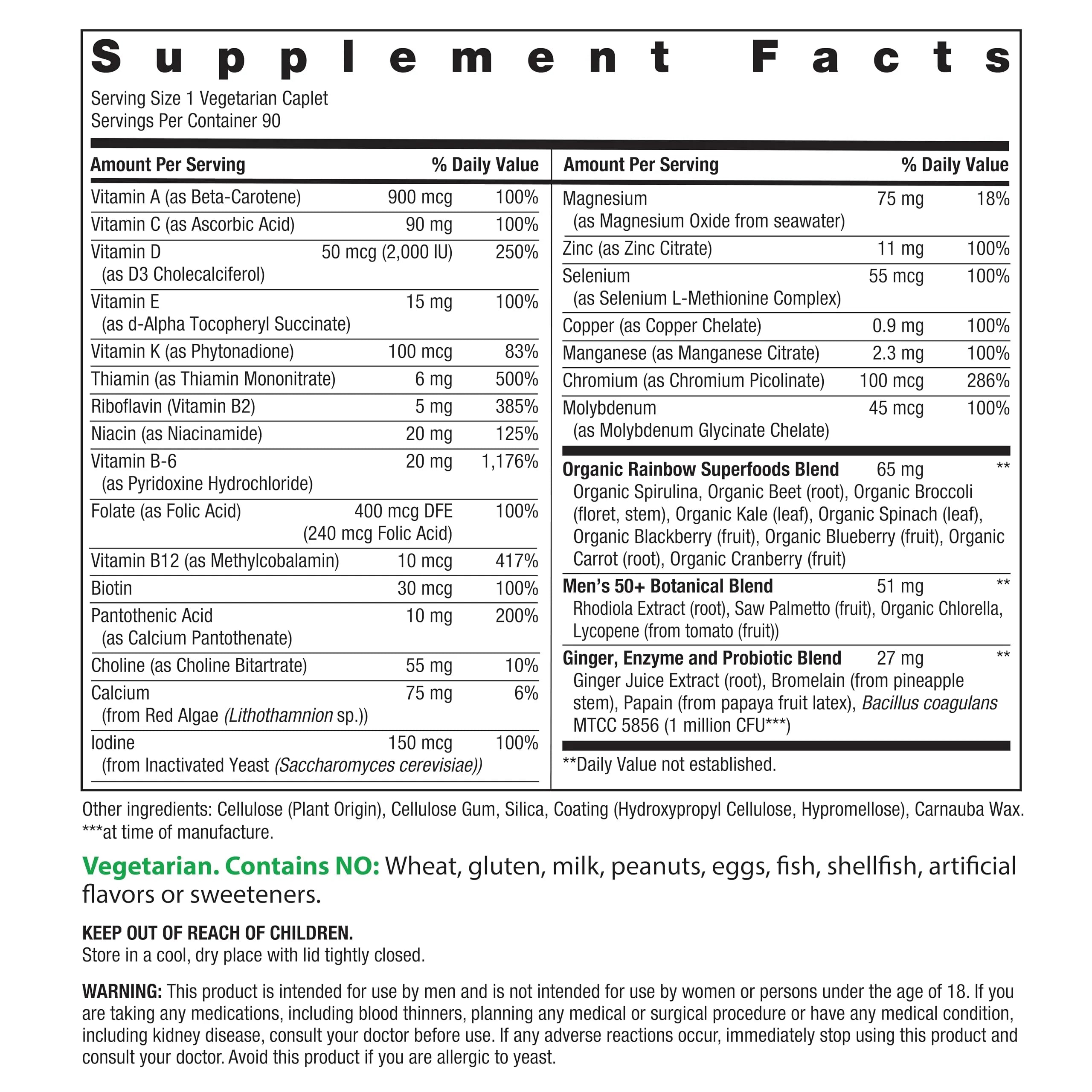 Rainbow Light Mens Multivitamin One + for 50 Plus | 90 Caplets | Supports Muscle Health | with Vitamins C, D, and Zinc Rainbow Light Au supplements