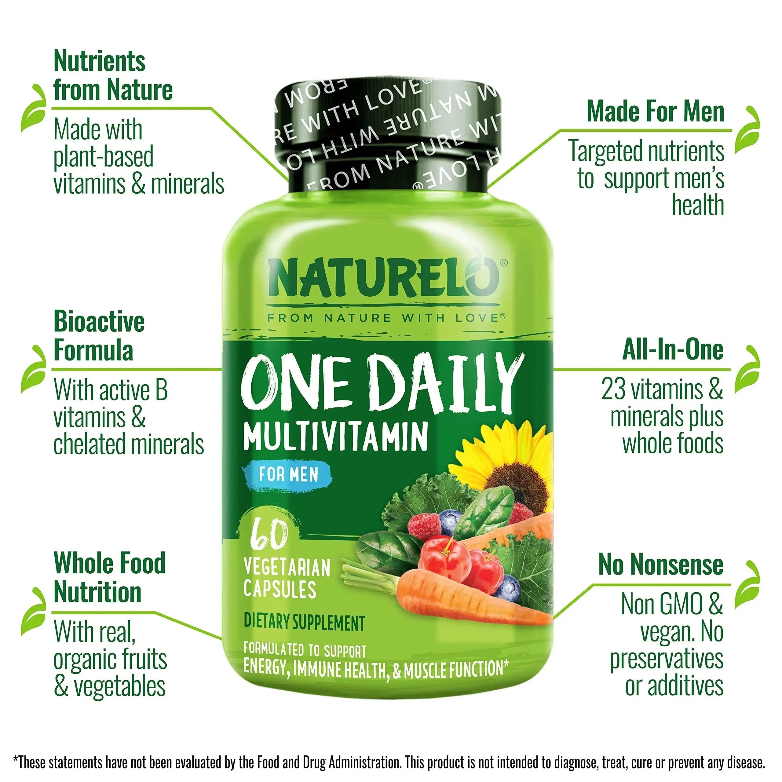 NATURELO One Daily Multivitamin for Men with Vitamins, Minerals & Organic Whole Foods - 60 Capsules and Magnesium Glycinate Chelate Complex NATURELO Au supplements