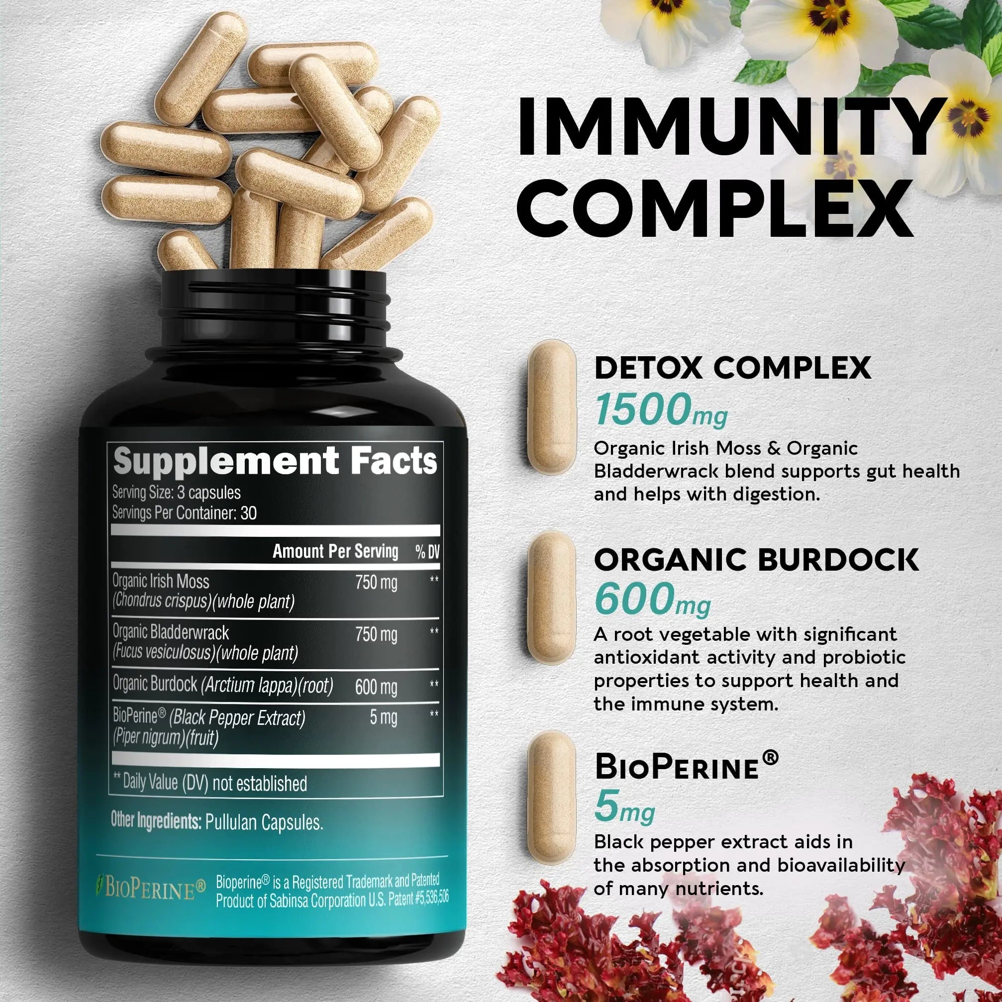 Irish Sea Moss Capsules - Made with Organic Sea Moss, Bladderwrack & Burdock Root - Made in USA - Advanced Superfood - Natural Multi Supplements Blend - Immunity & Energy Support - 90 Vegan Capsules NUTRAHARMONY Au supplements