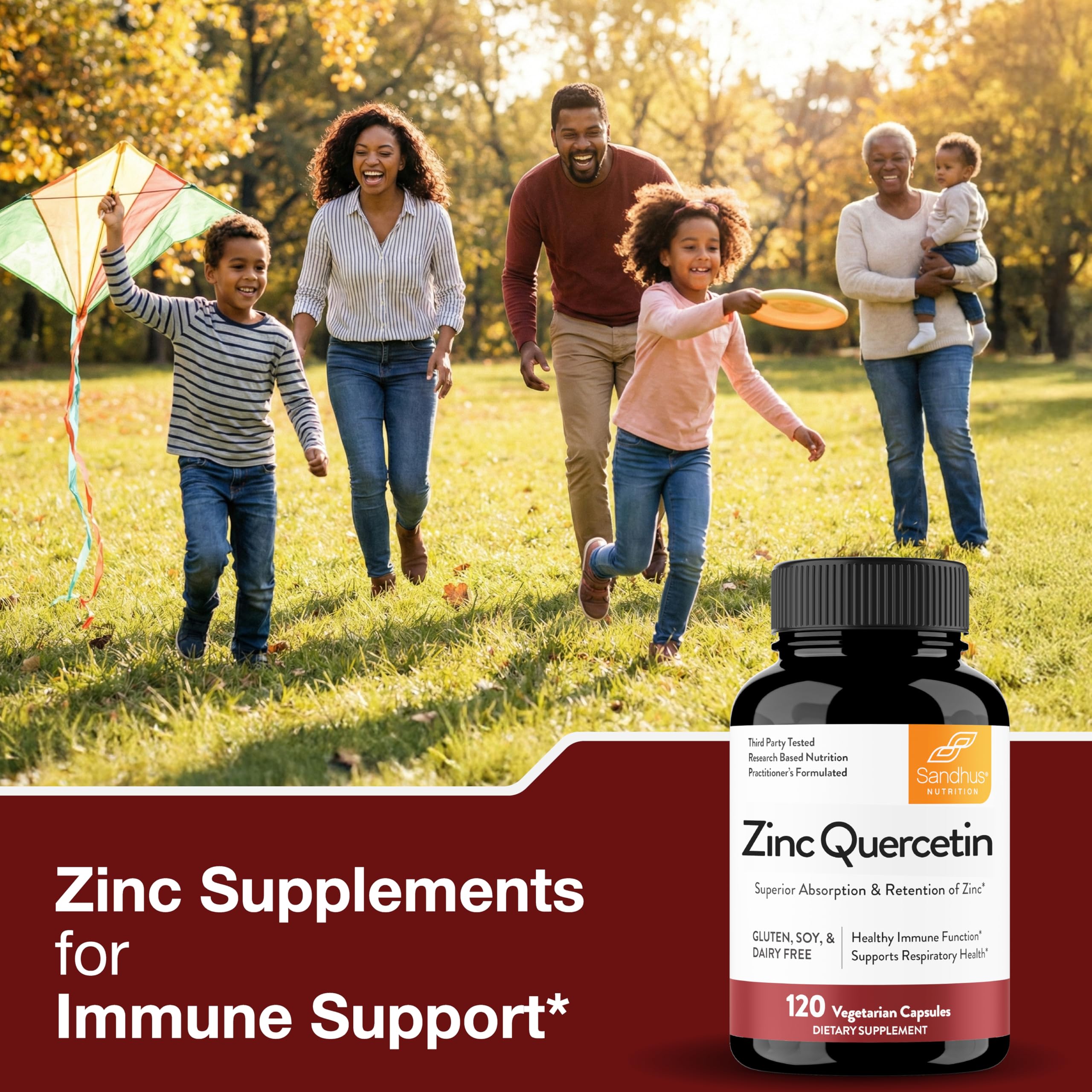 Sandhu's Zinc Quercetin 120 Vegetarian Capsules (Pack of 1) | High Absorption Zink Supplements for Immunity and Seasonal Allergy | Antioxidant Immune Support