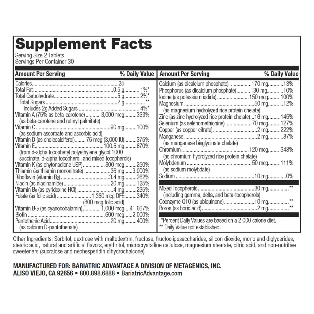 Bariatric Advantage Chewable Advanced Multi EA Without Iron - High Potency Daily Multivitamin - for Bariatric Surgery Patients Including Bariatric Advantage Au supplements