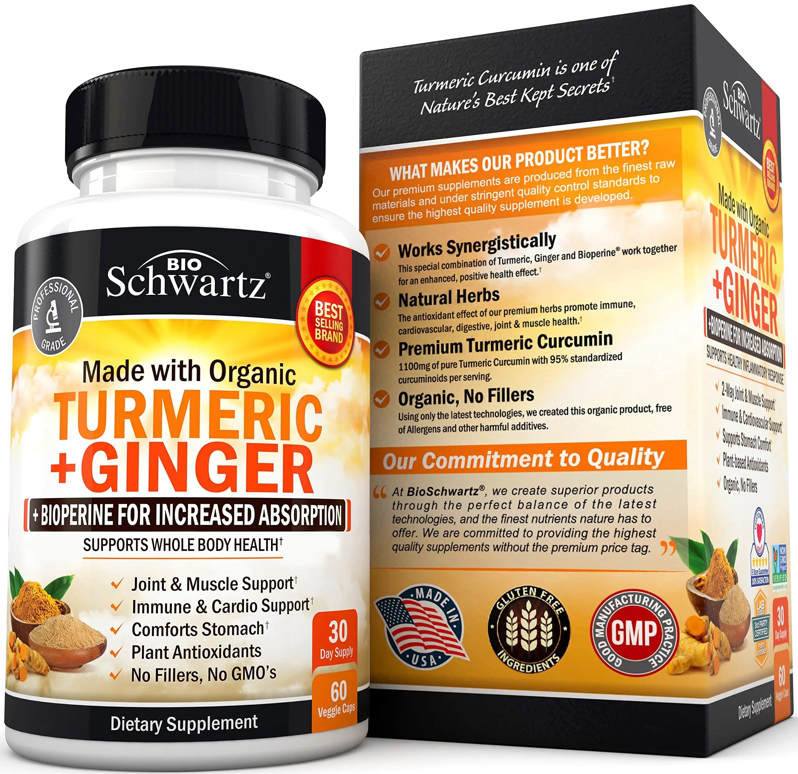 Organic Turmeric Curcumin and Ginger - 95% Standardized Curcuminoids with BioPerine BioSchwartz Au supplements