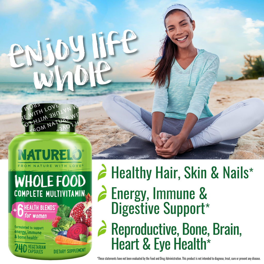 NATURELO Whole Food Multivitamin for Women - with Vitamins, Minerals, & Organic Extracts - Supplement for Energy and Heart Health