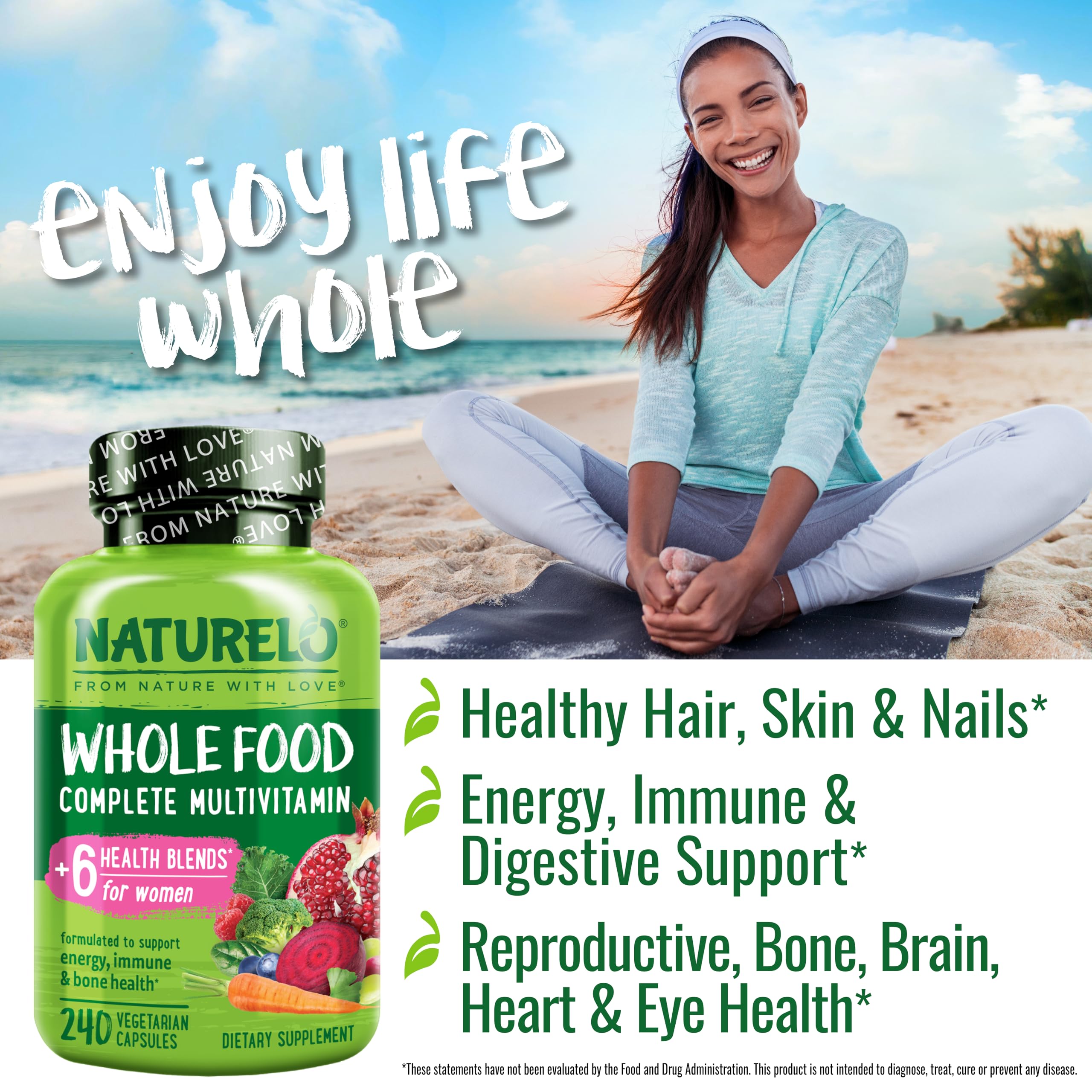 NATURELO Whole Food Multivitamin for Women - with Vitamins, Minerals, & Organic Extracts - Supplement for Energy and Heart Health