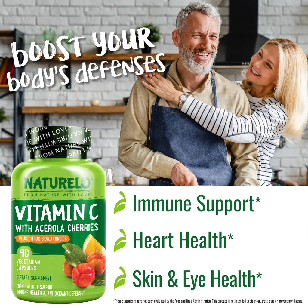 NATURELO Vitamin C with Organic Acerola Cherry Extract and Citrus Bioflavonoids - Vegan Supplement - Immune Support - 500 mg VIT C per Cap NATURELO Au supplements