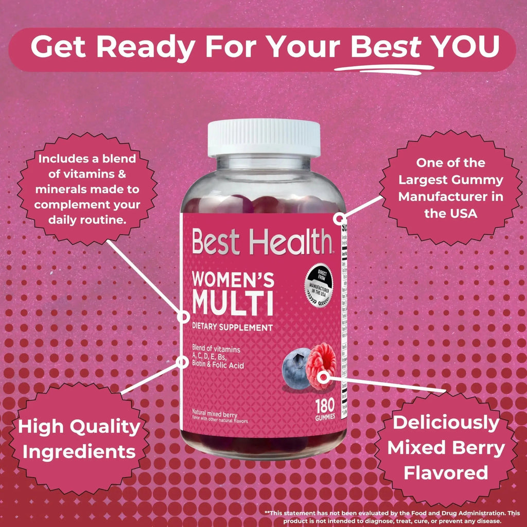 Best Health Women’s Multivitamin Gummies, Multivitamin for Women with Biotin, Folic Acid, Vitamins A,C,D,E,Natural Mixed Berry Flavor (180ct) Best Health Au supplements