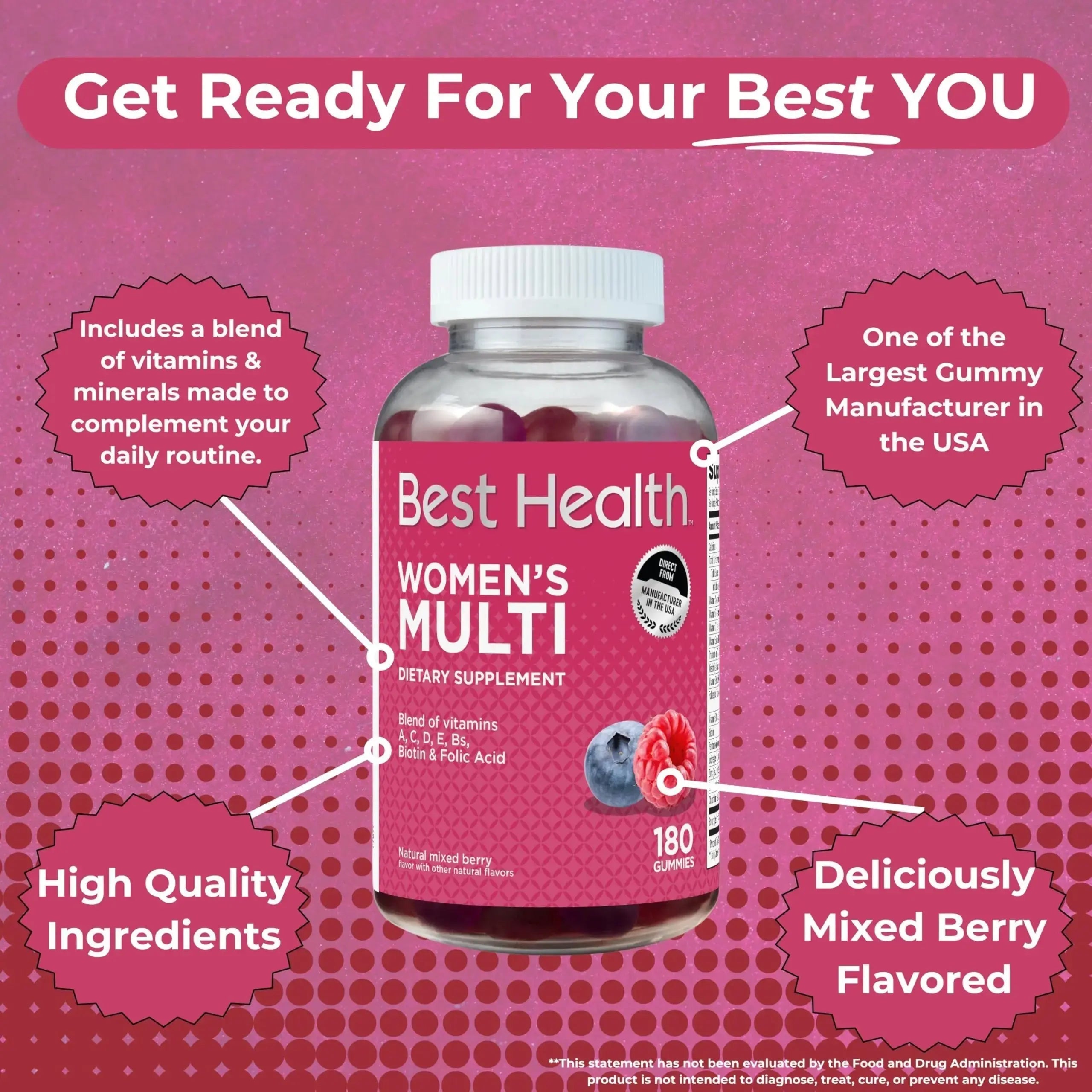 Best Health Women’s Multivitamin Gummies, Multivitamin for Women with Biotin, Folic Acid, Vitamins A,C,D,E,Natural Mixed Berry Flavor (180ct) Best Health Au supplements