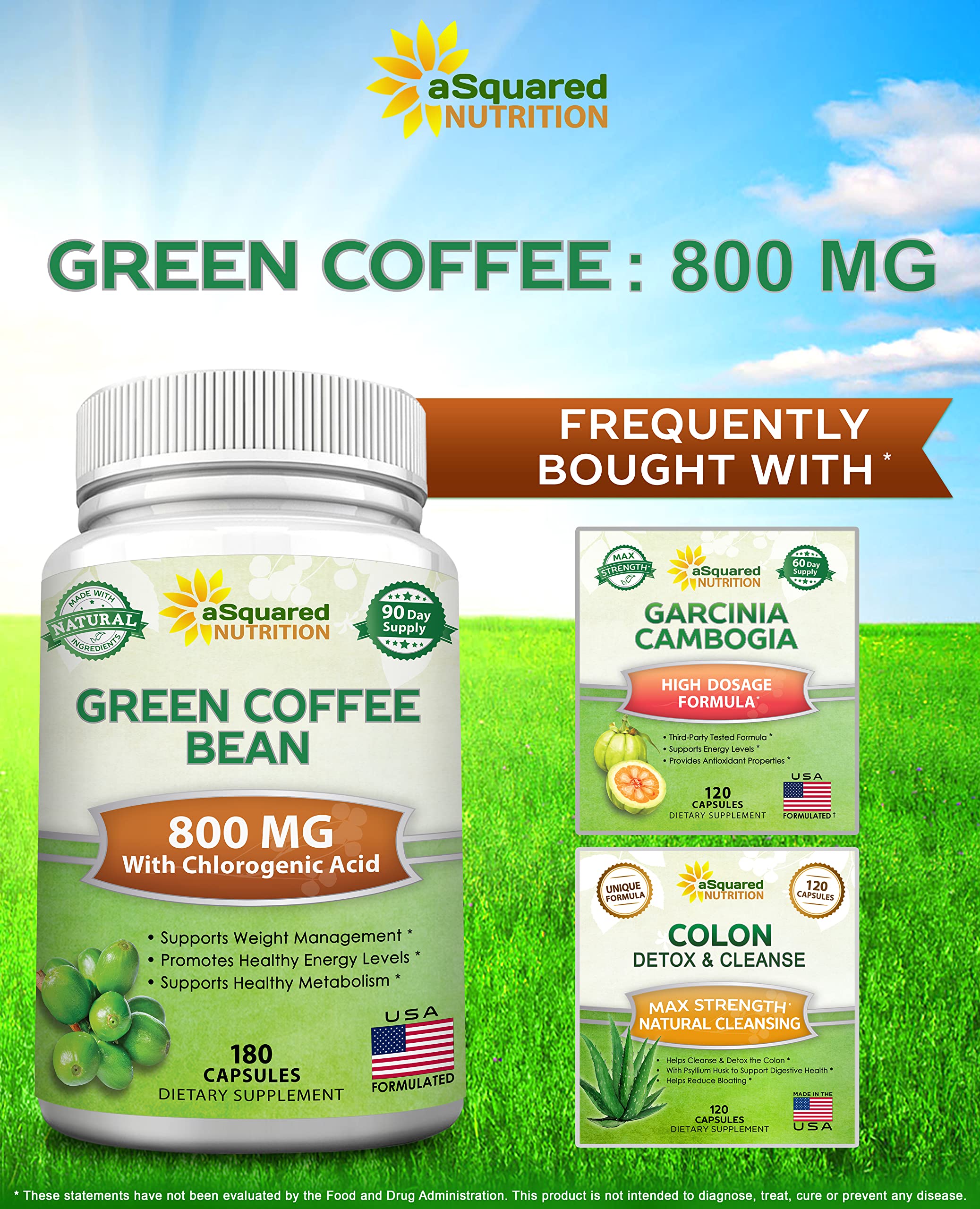 aSquared Nutrition Natural Green Coffee Bean Formula-180 Capsules-Max Strength GCA aSquared Nutrition Au supplements
