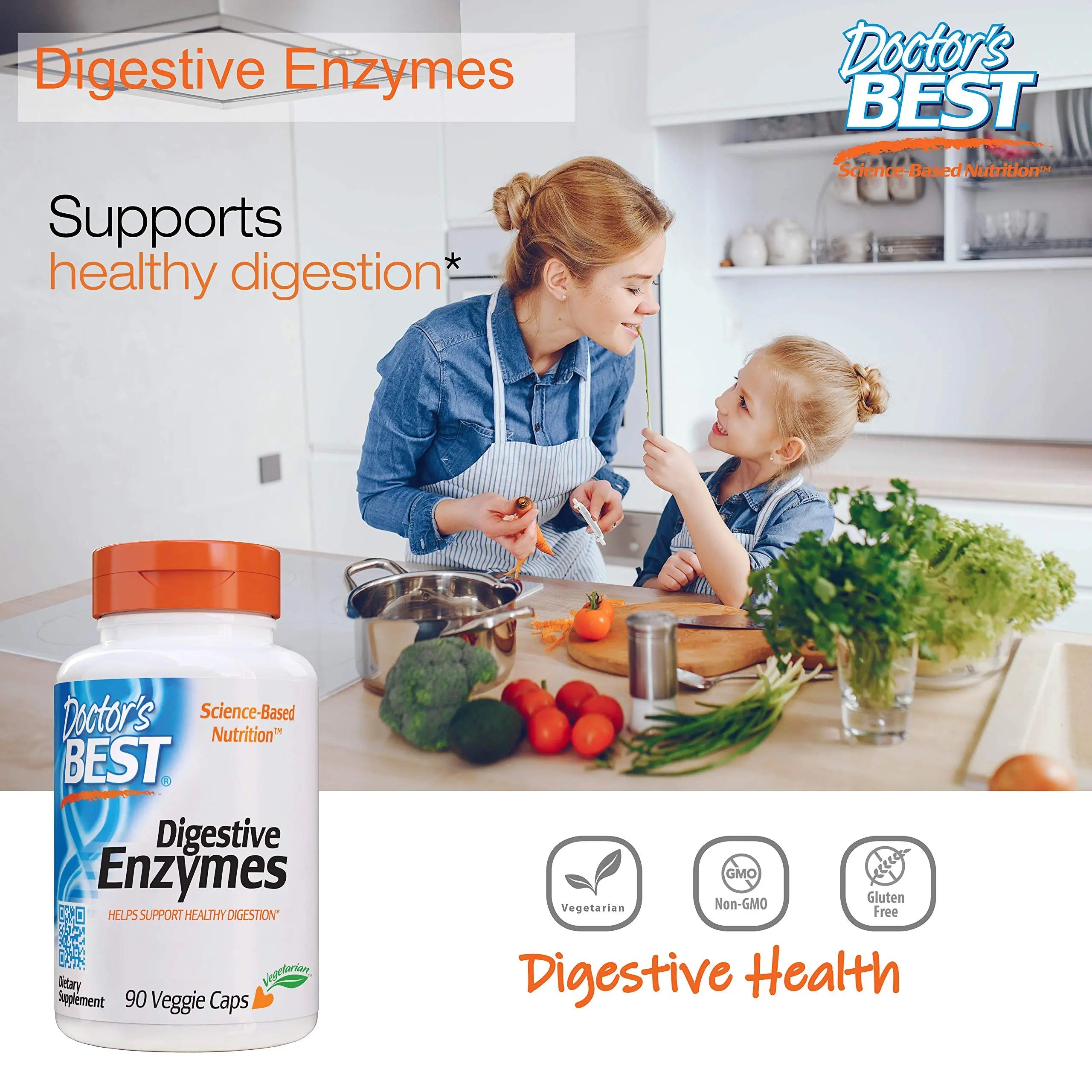 Doctor's Best Digestive Enzymes Non-GMO Vegetarian Gluten Free, 90 Cap Doctor's BEST Au supplements