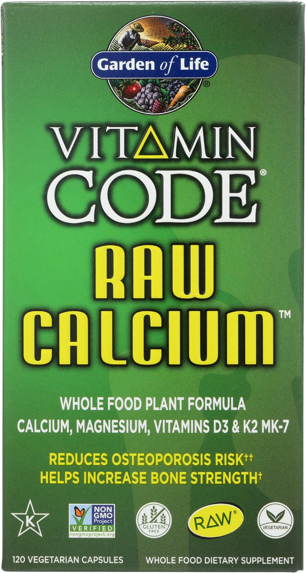 Garden of Life Raw Calcium Supplement for Women and Men - Vitamin Code Made from Whole Foods with Magnesium, K2, Vitamin D3 and Vitamin C