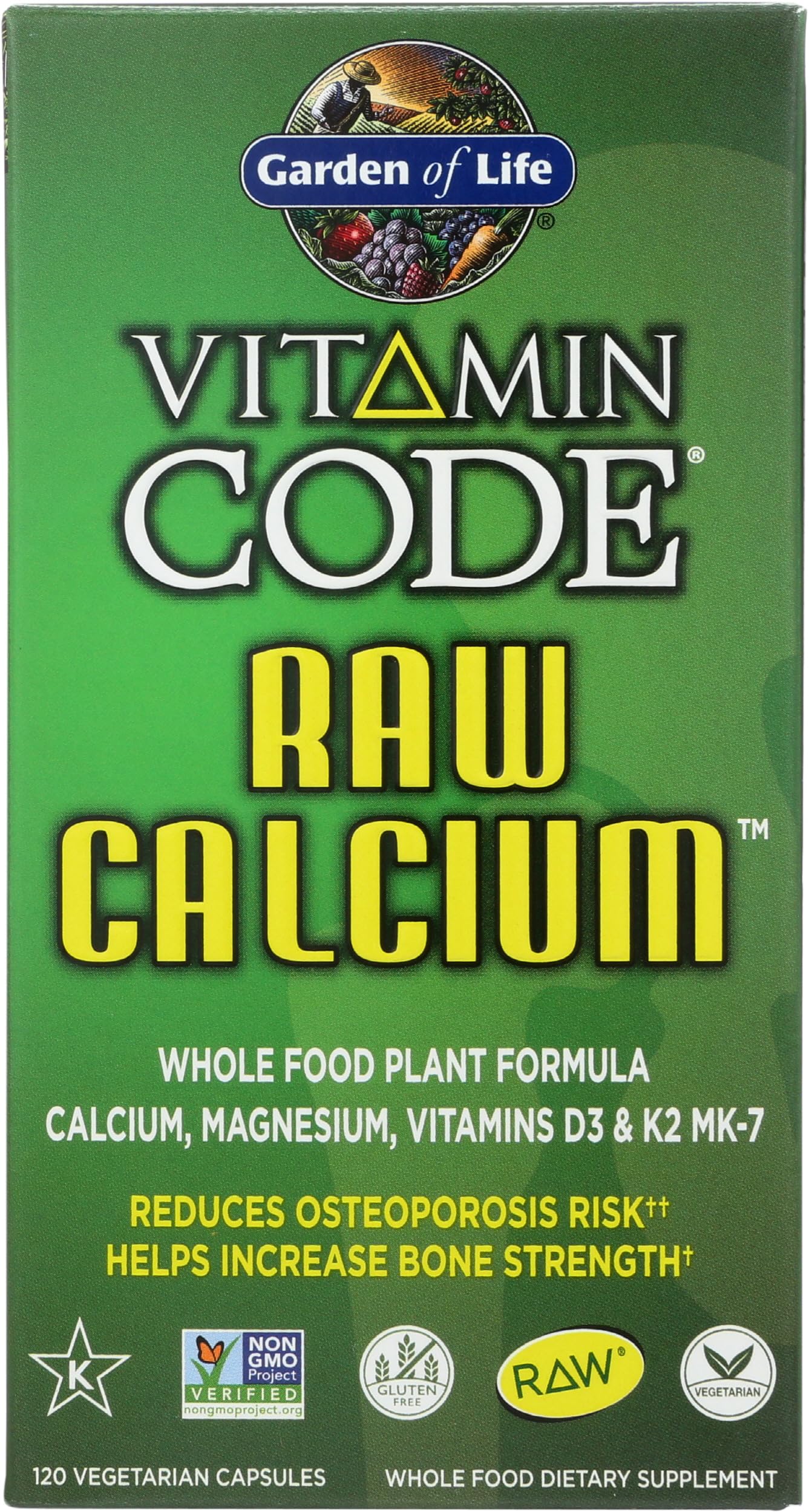 Garden of Life Raw Calcium Supplement for Women and Men - Vitamin Code Made from Whole Foods with Magnesium, K2, Vitamin D3 and Vitamin C