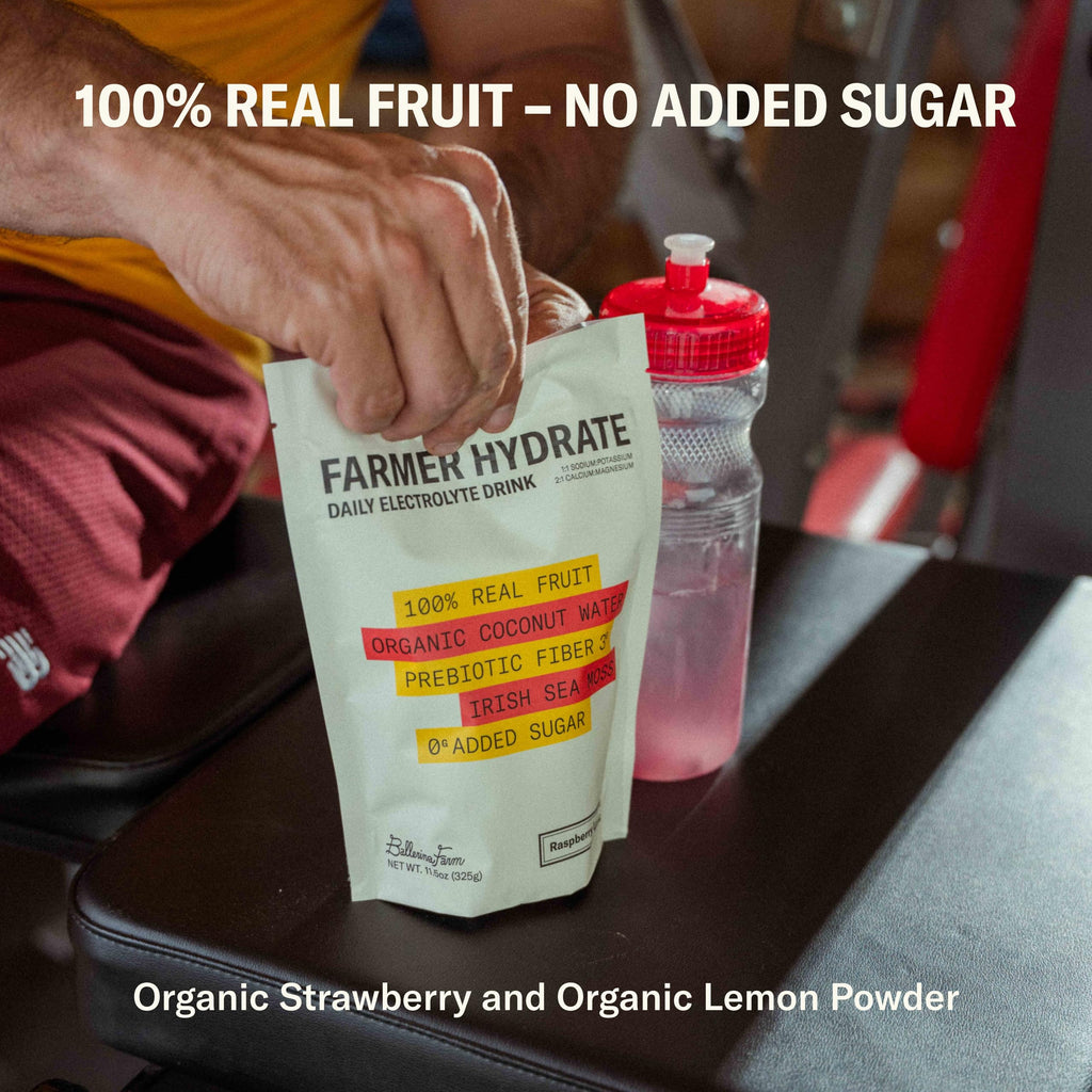 Ballerina Farm Farmer Hydrate, Daily Electrolytes Powder, Raspberry Lemonade, Hydration Drink Mix with Organic Coconut Water, Irish Sea Moss, Sea Salt, Prebiotic Fiber, No Added Sugar, 25 Servings