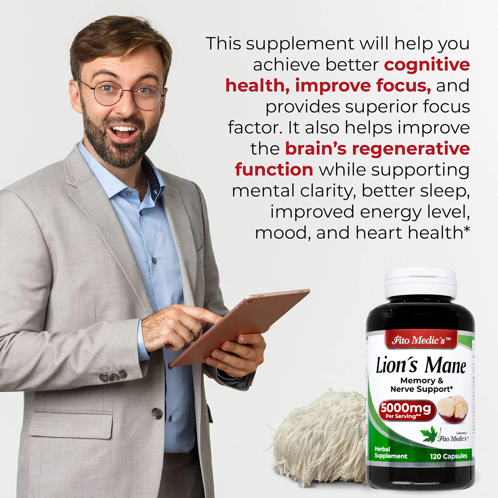 Lab | Lions Mane | 5000 mg per Serving | 120 Capsules | lions mane supplement | lions mane FITO MEDIC'S Au supplements